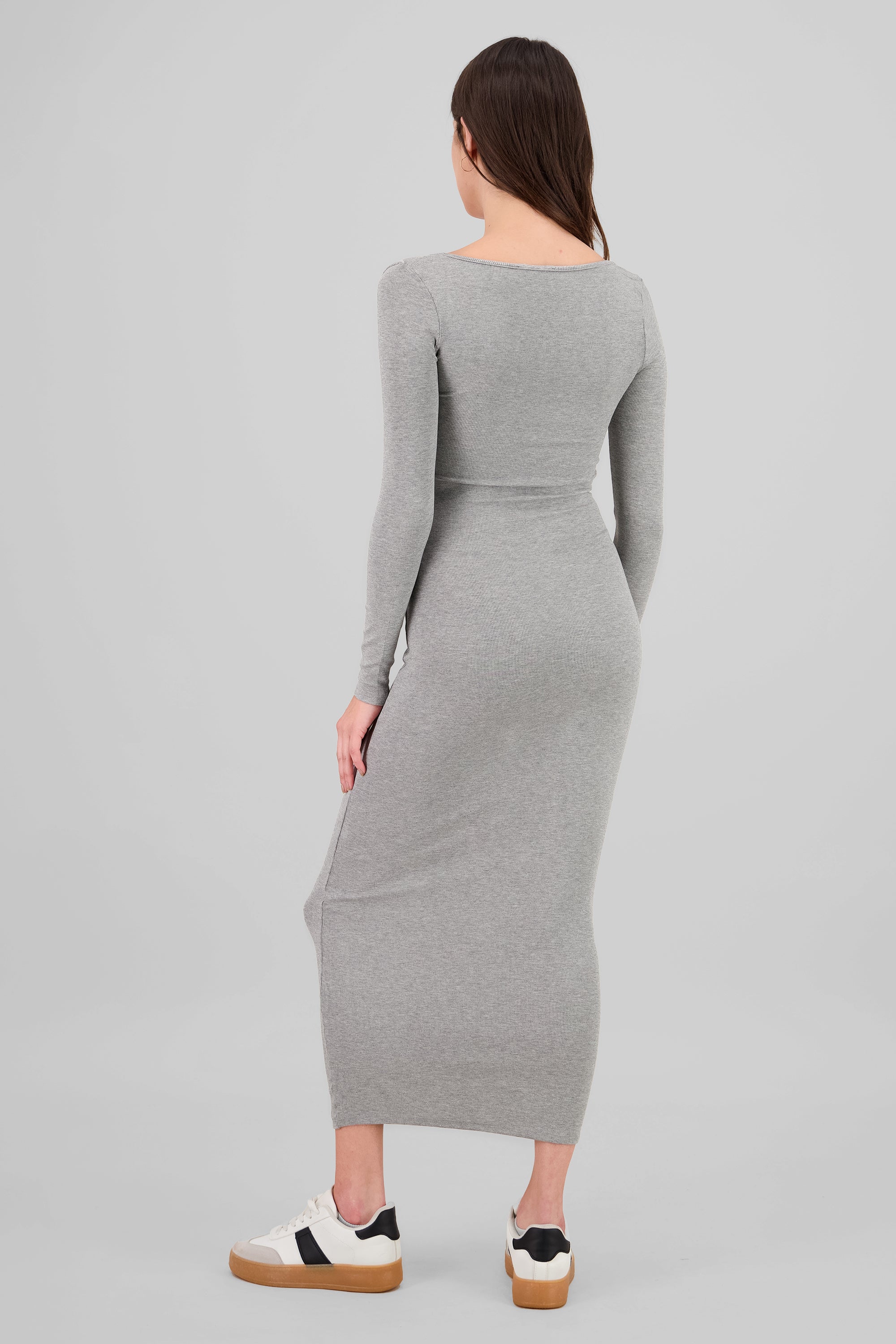 Solid Long Sleeve Maxi Dress GRAY