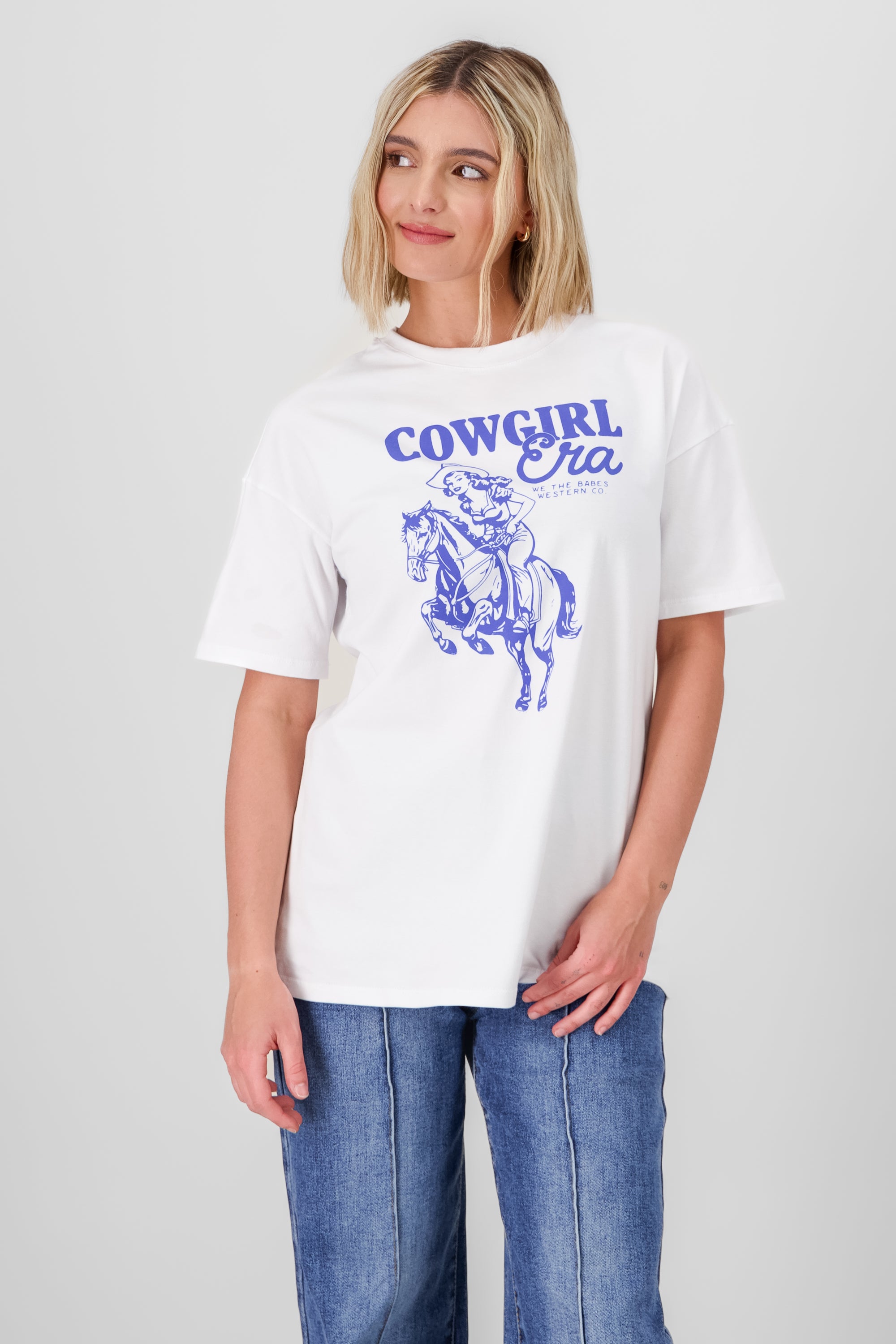 Oversized Cowgirl Print T Shirt WHITE COMBO