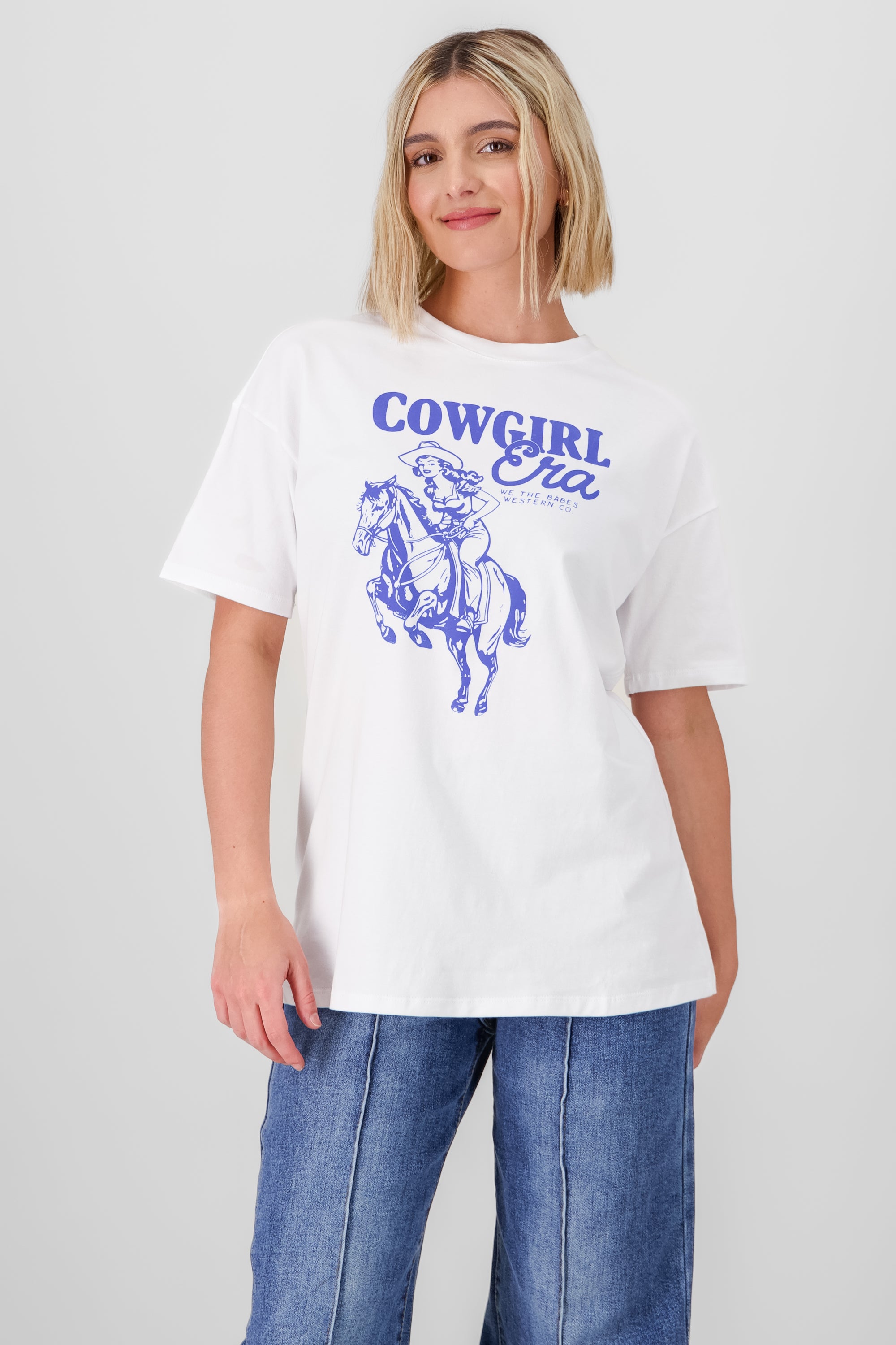 Oversized Cowgirl Print T Shirt WHITE COMBO