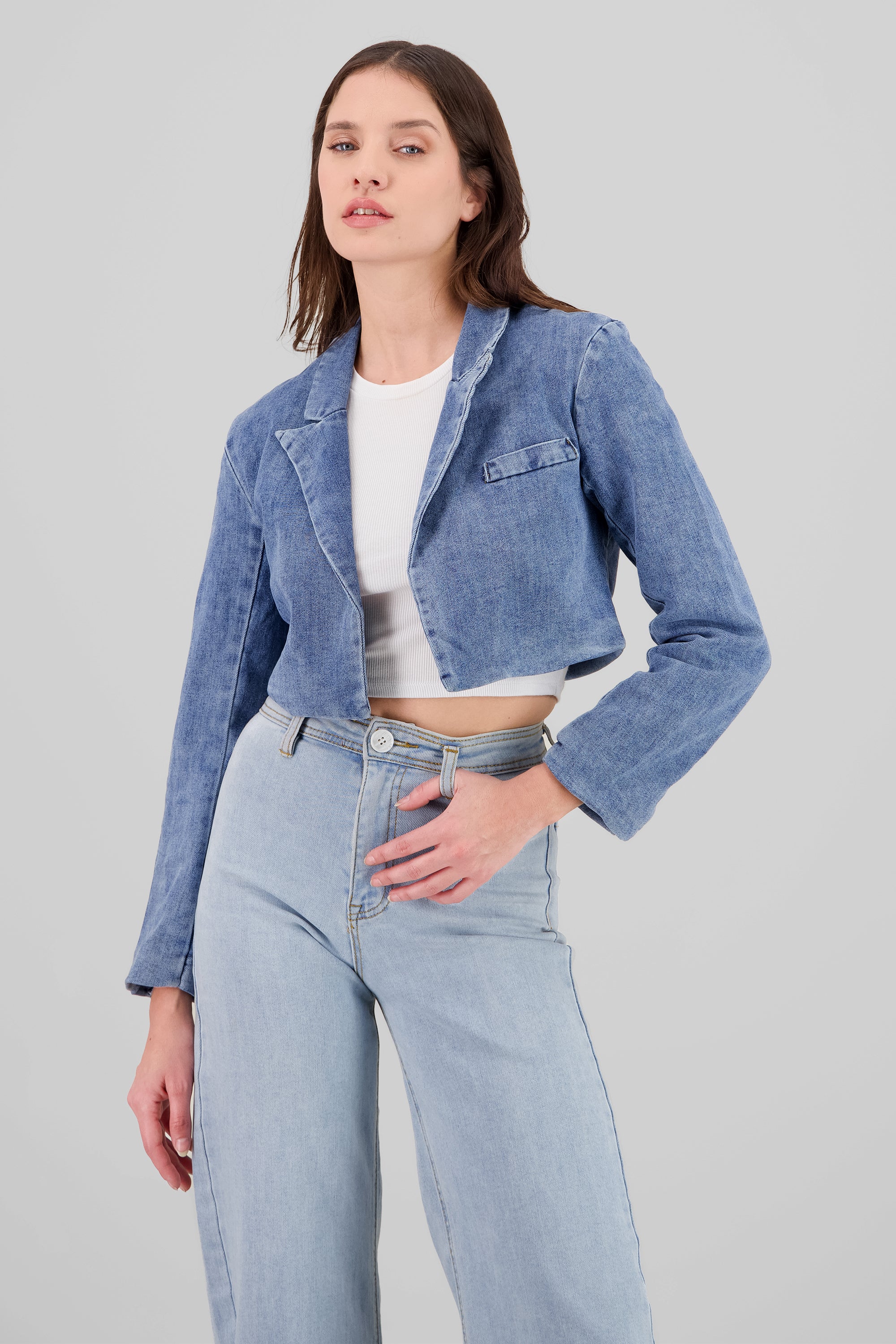 Cropped Denim Blazer MEDIUM WASH