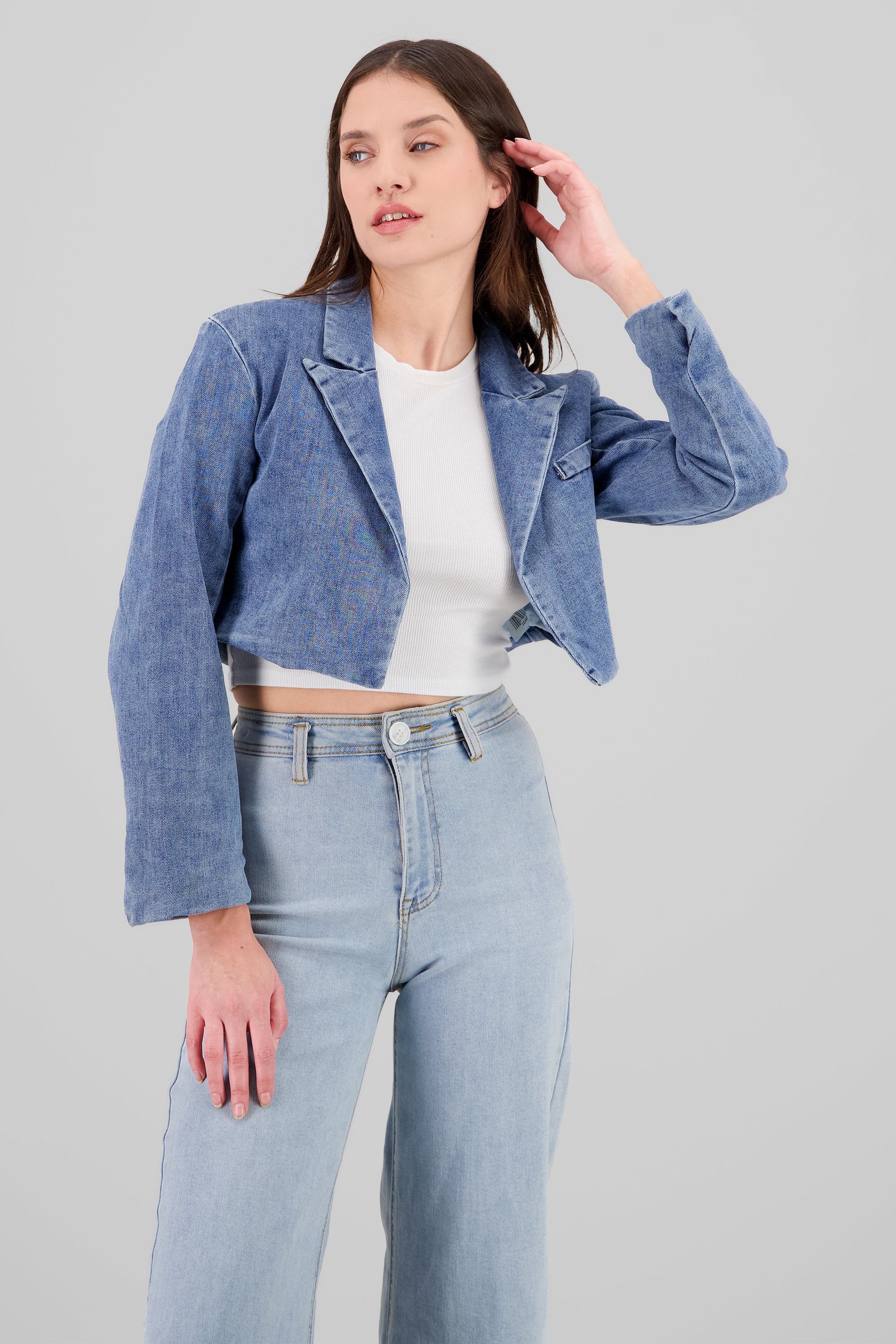 Cropped Denim Blazer MEDIUM WASH