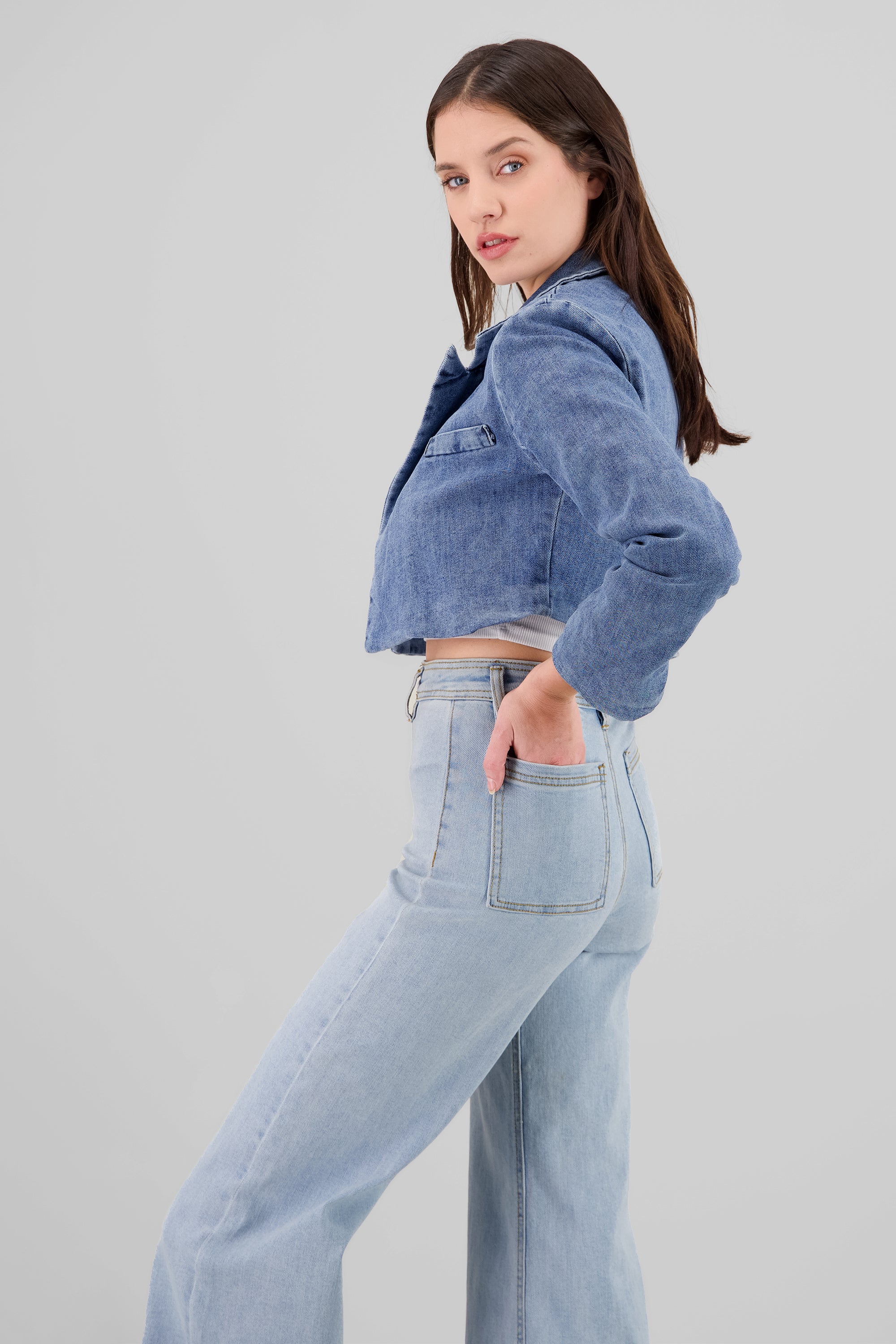 Cropped Denim Blazer MEDIUM WASH