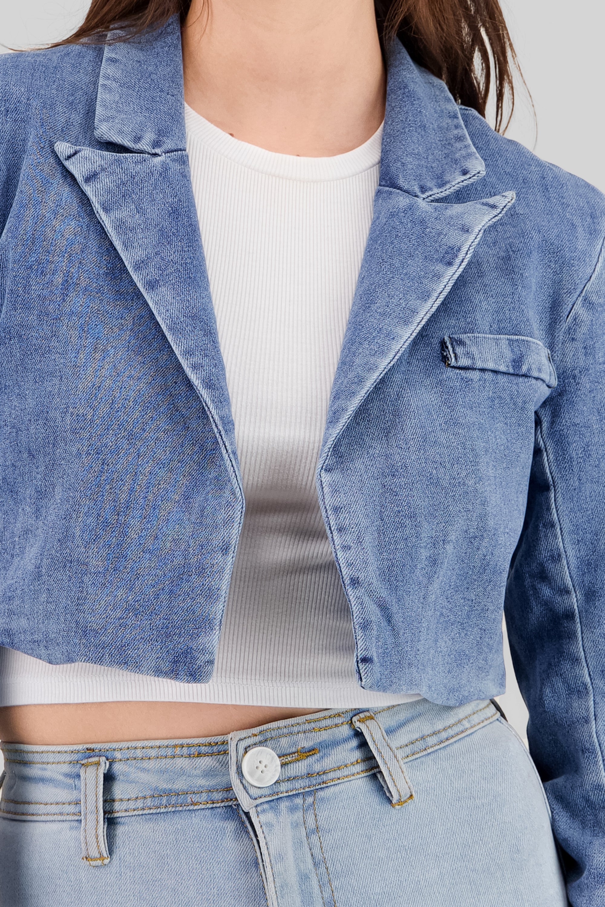 Cropped Denim Blazer MEDIUM WASH