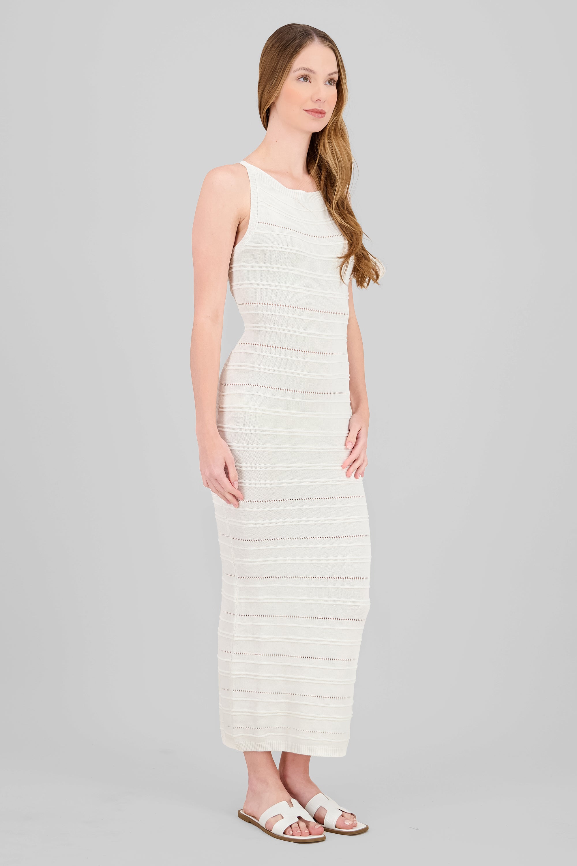 Textured Stripe Knit Dress WHITE