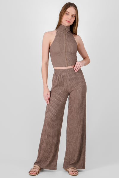 Textured Pants with Elastic Waistband GREY