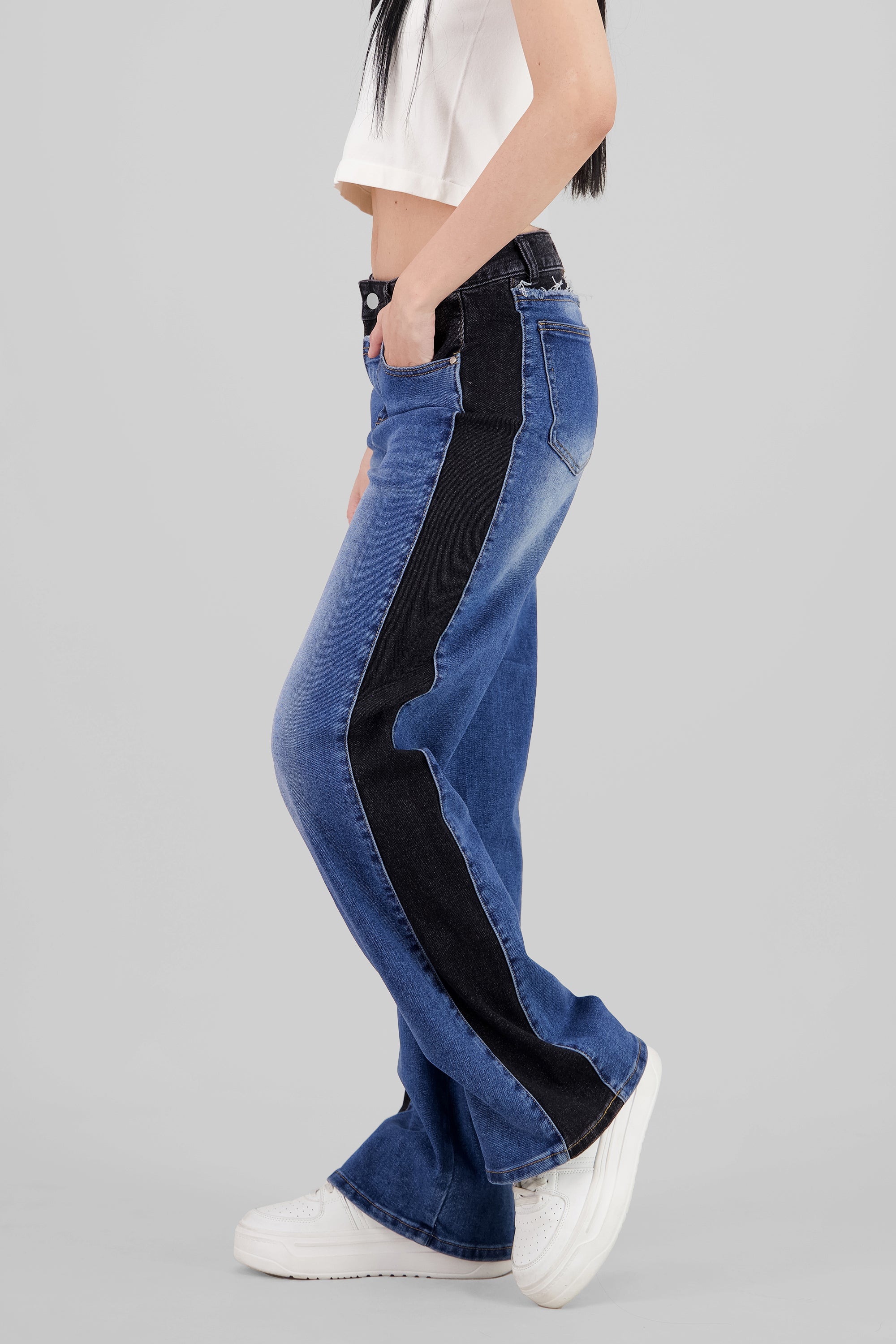 Straight Patchwork Jeans BLACK COMBO