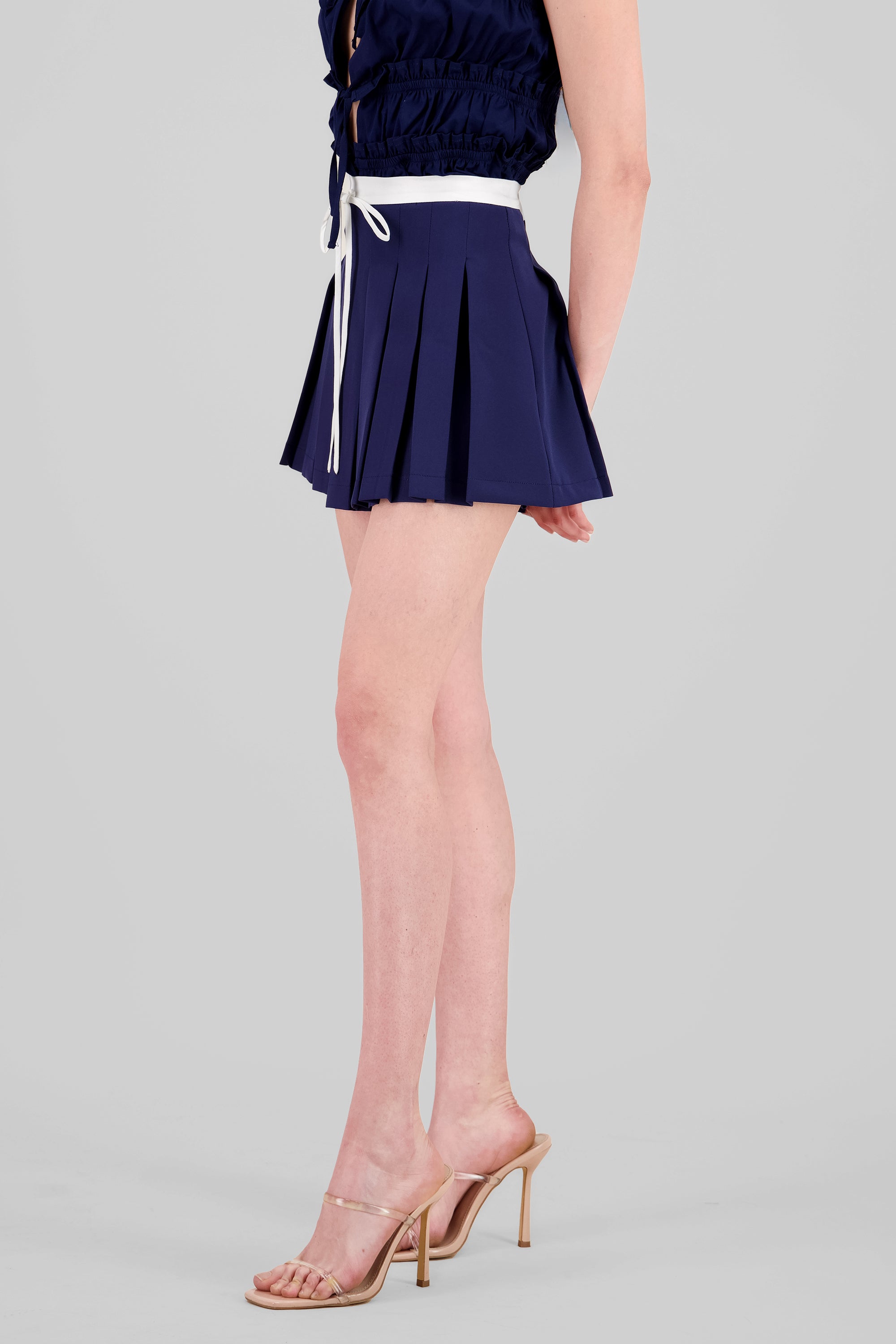 Waistband Pleated Skirt NAVY COMBO