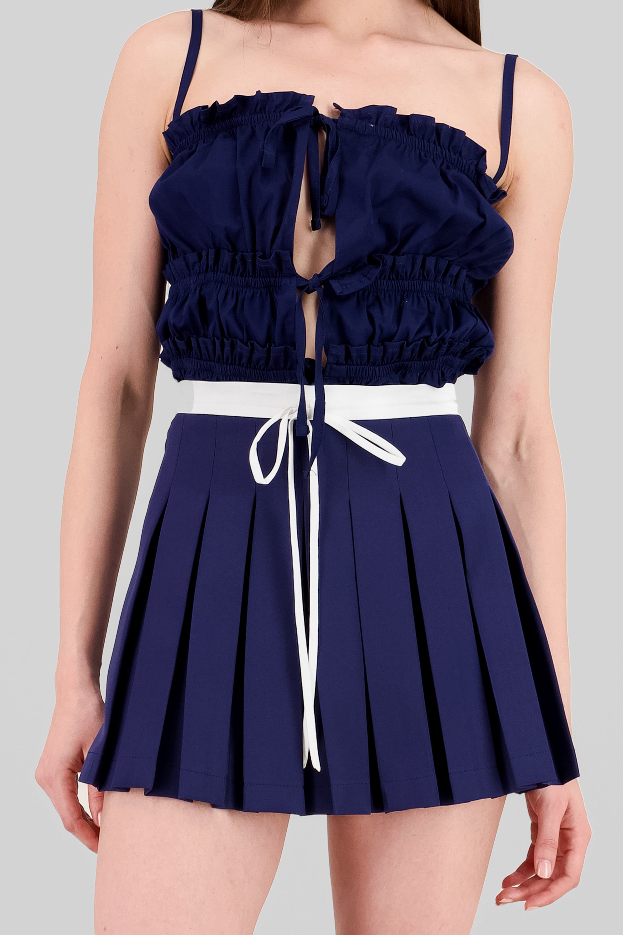 Waistband Pleated Skirt NAVY COMBO