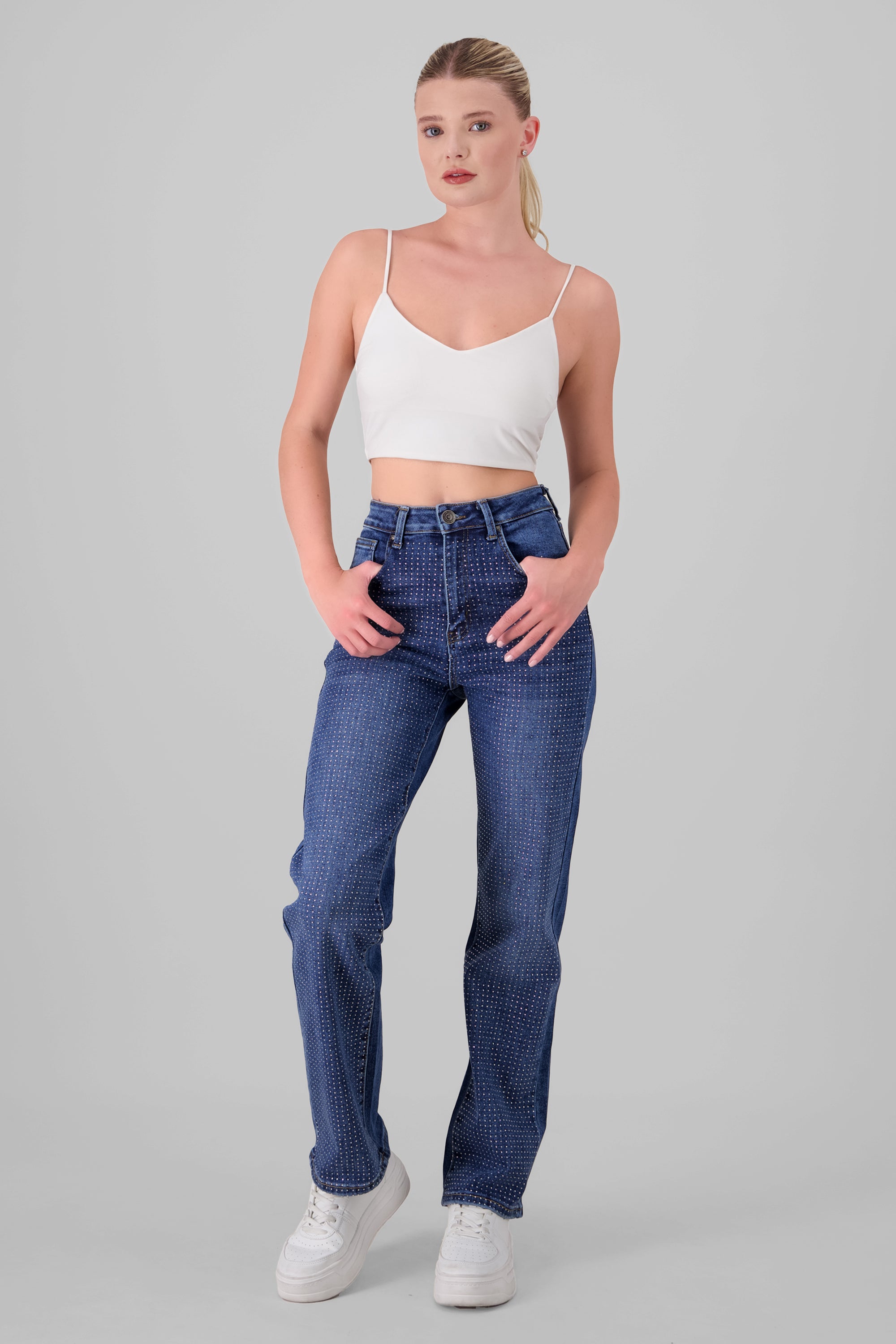 straight jeans rhinestone MEDIUM WASH