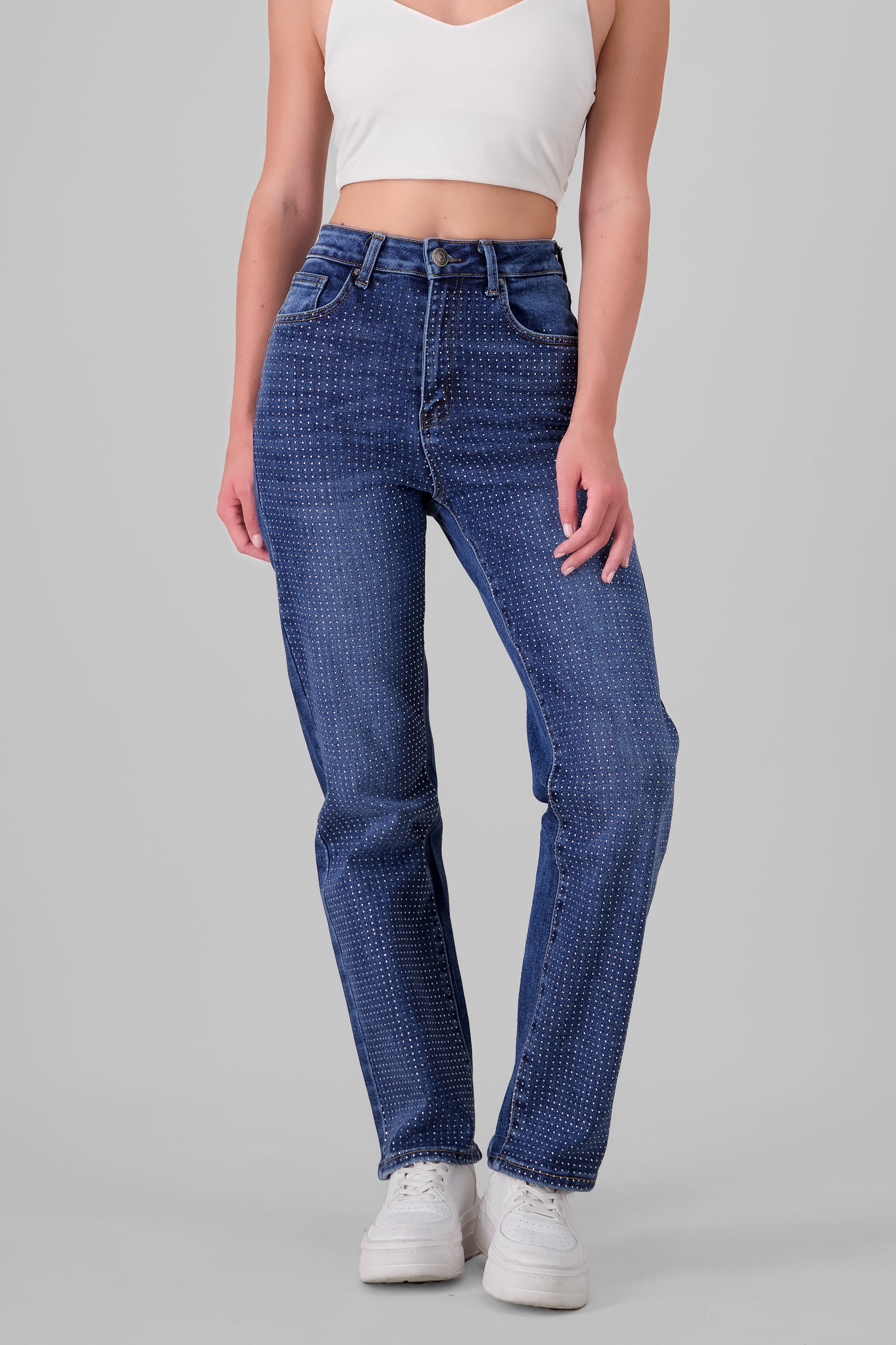 straight jeans rhinestone MEDIUM WASH