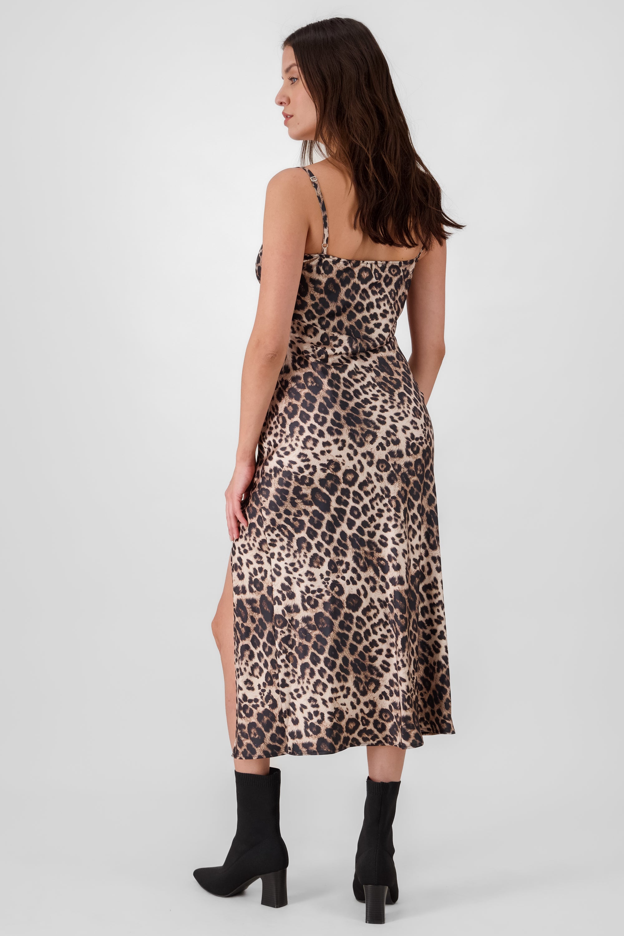 Animal Print Satin Dress BROWN COMBO