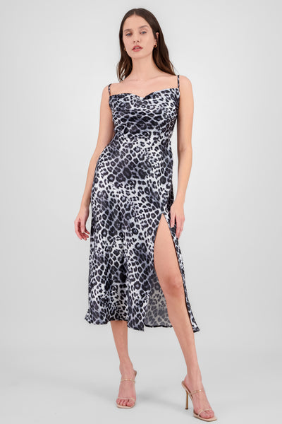 Animal Print Satin Dress BLACK COMBO