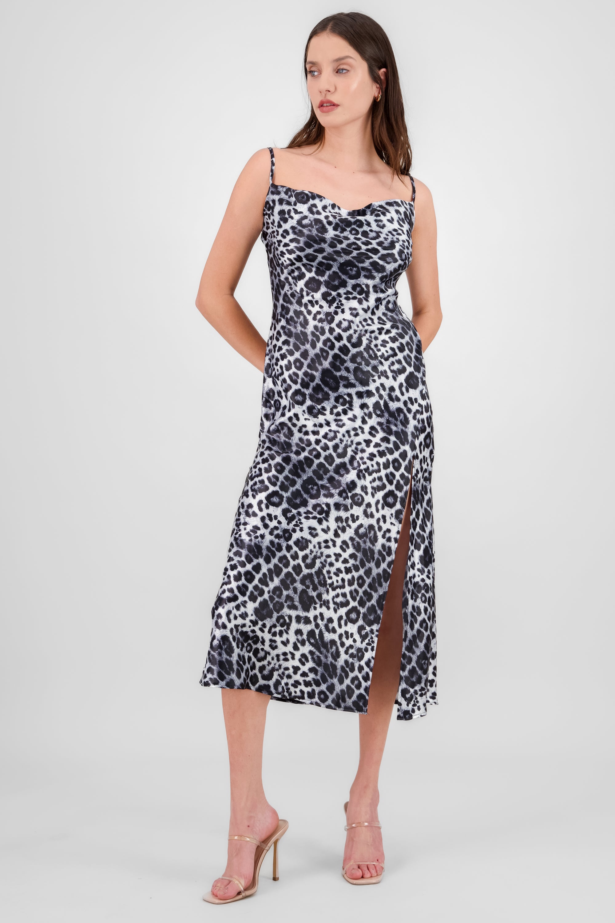 Animal Print Satin Dress BLACK COMBO