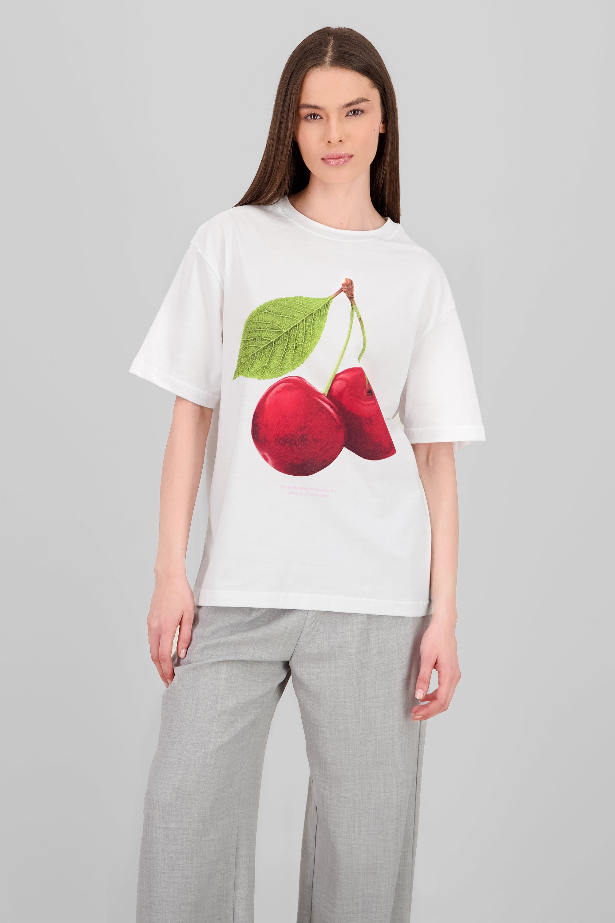 Oversized Cherry Print T Shirt WHITE