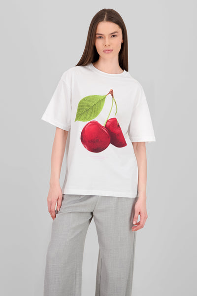 Oversized Cherry Print T Shirt WHITE