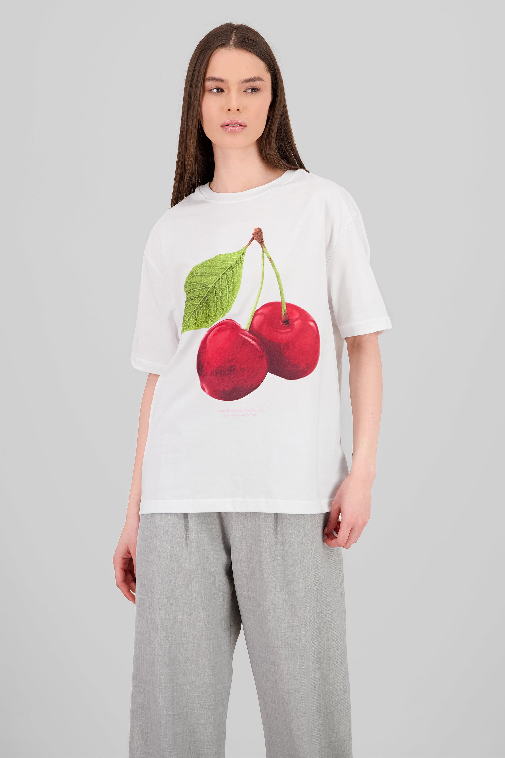 Oversized Cherry Print T Shirt WHITE