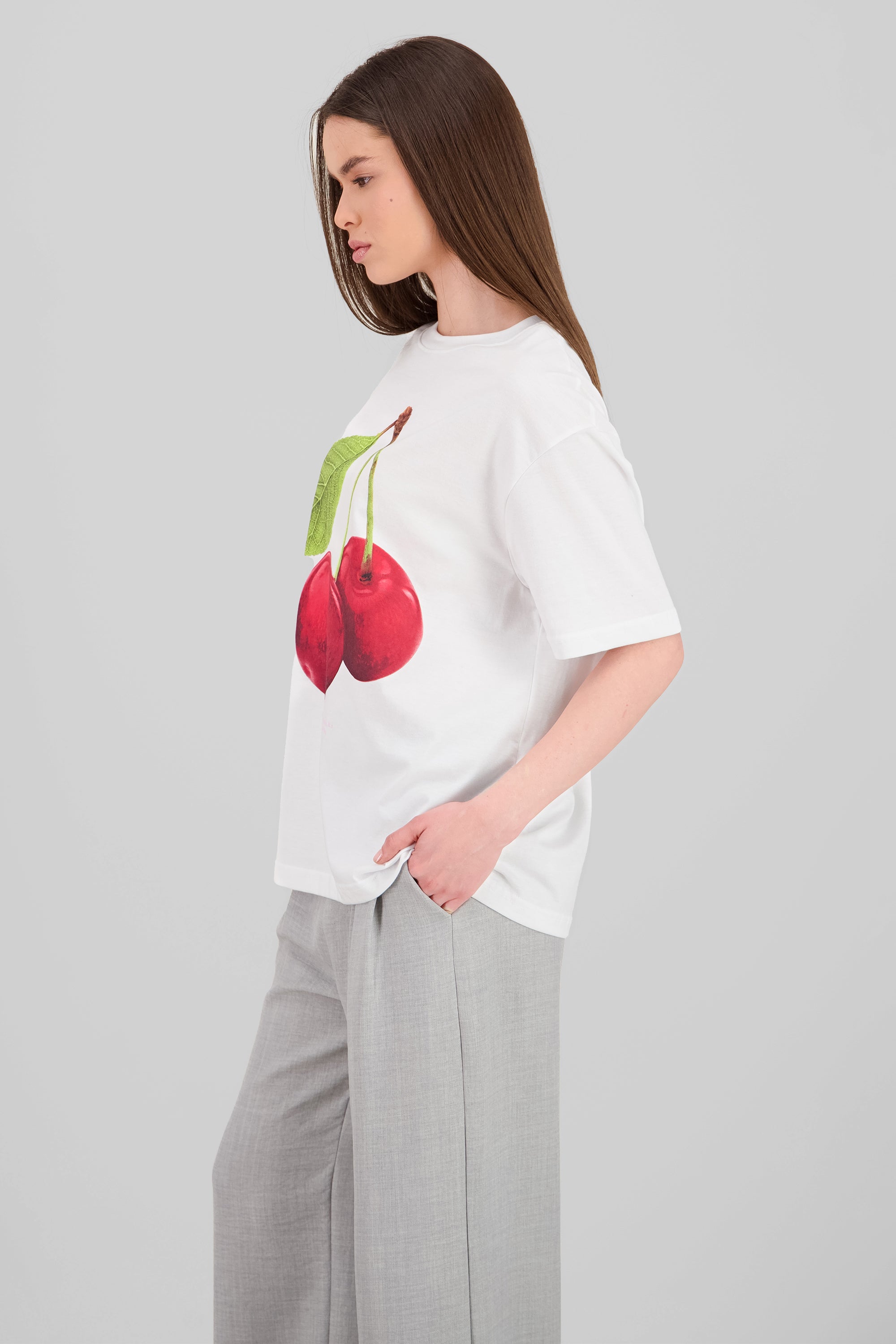 Oversized Cherry Print T Shirt WHITE