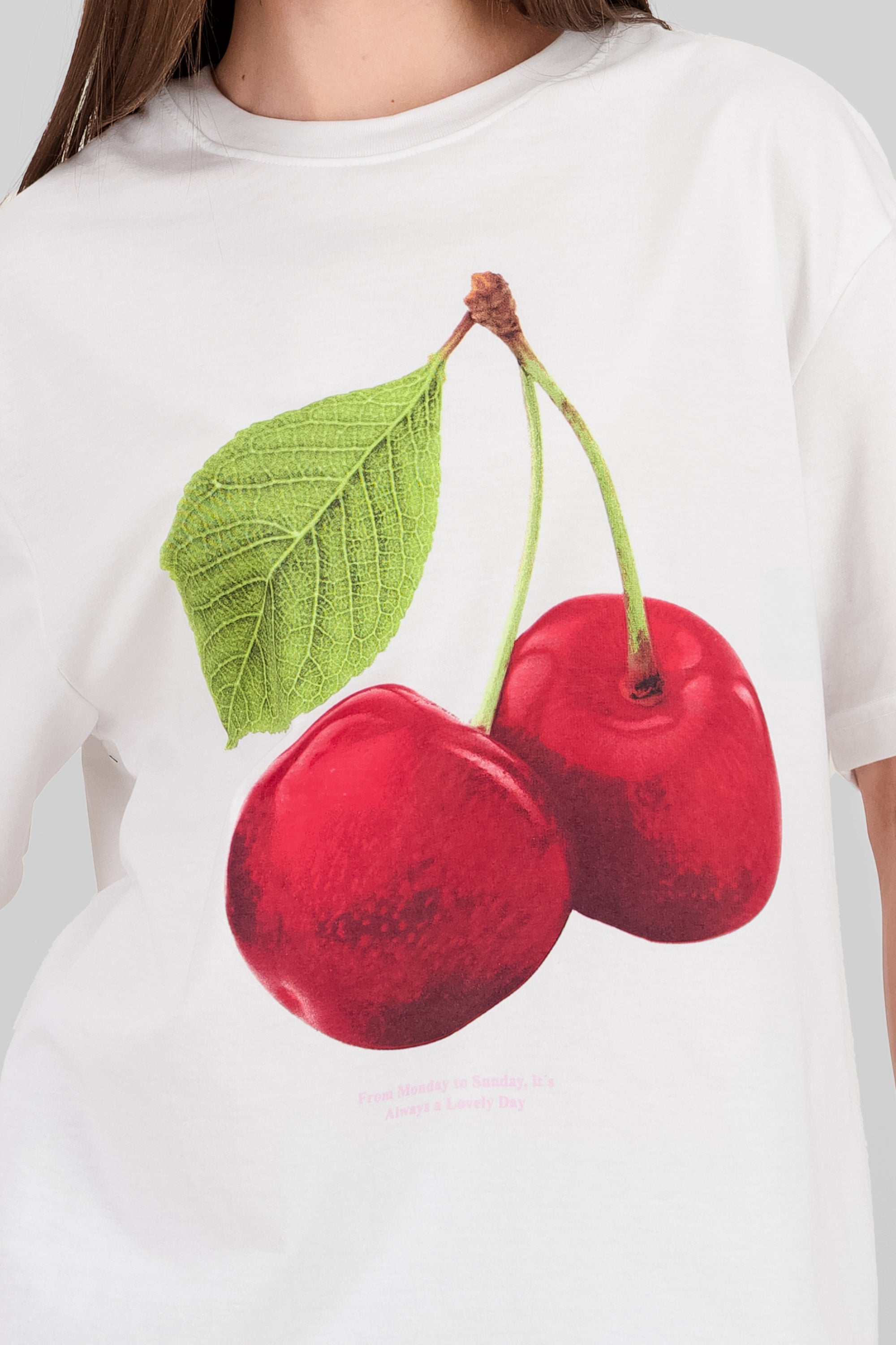 Oversized Cherry Print T Shirt WHITE