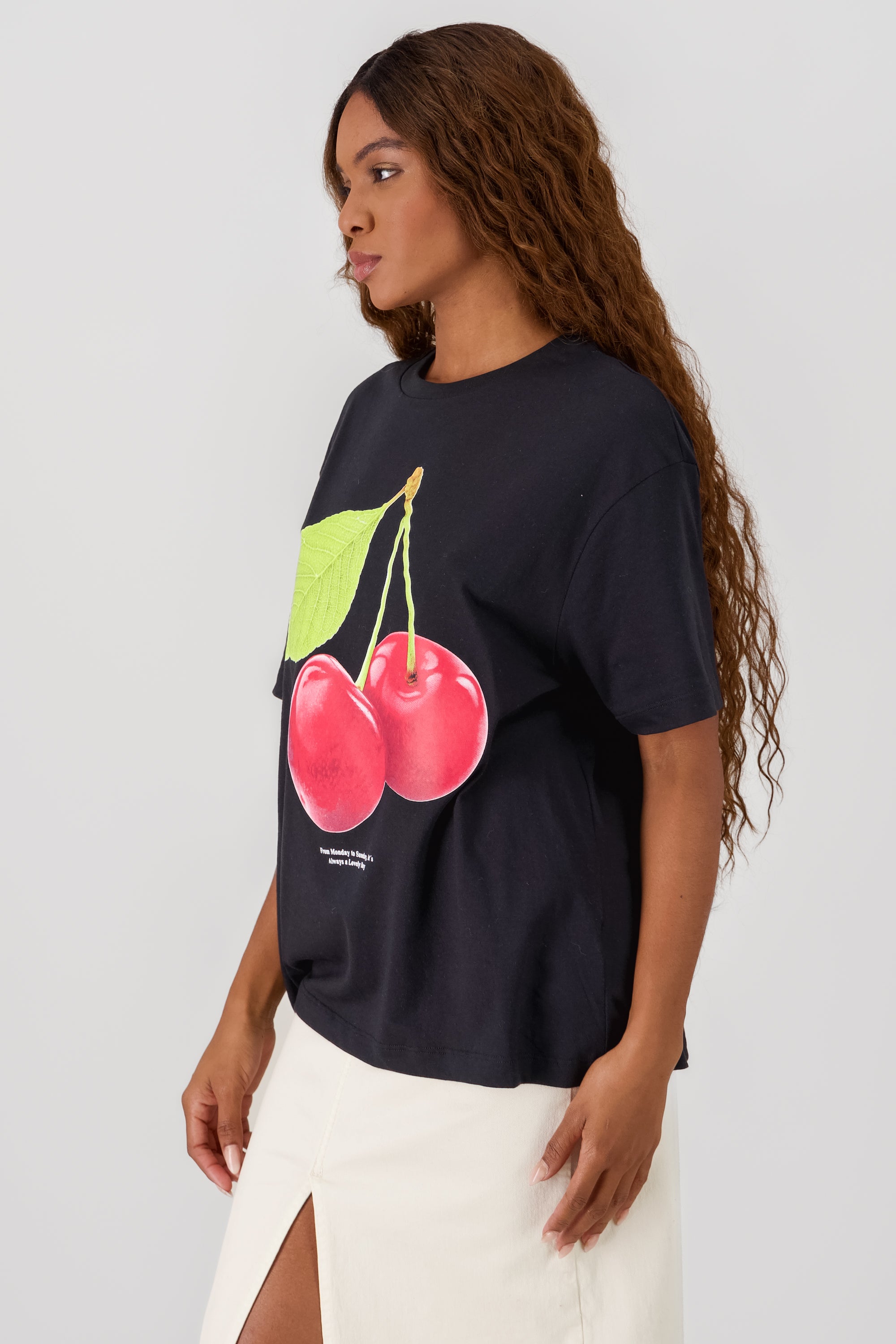 Oversized Cherry Print T Shirt BLACK COMBO