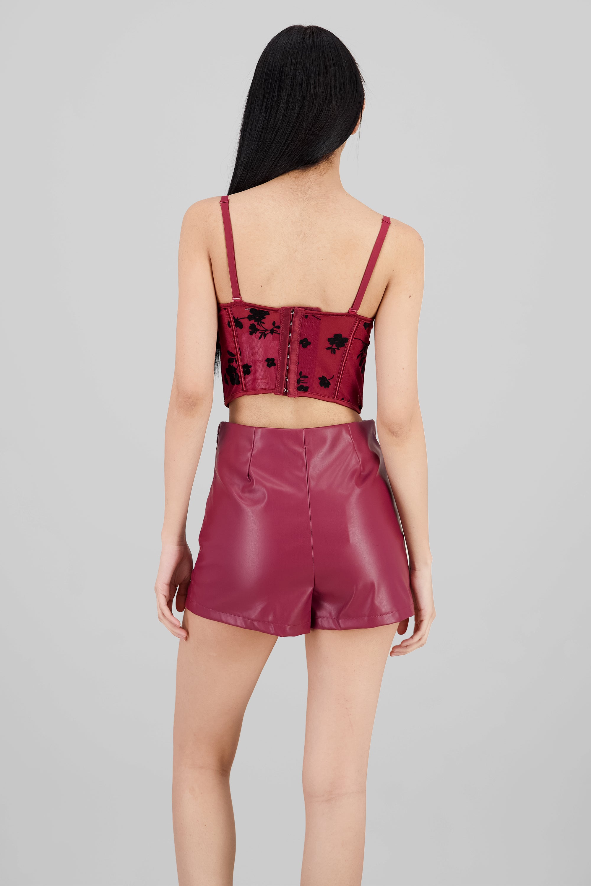 Mesh Flock Corset BURGUNDY COMBO