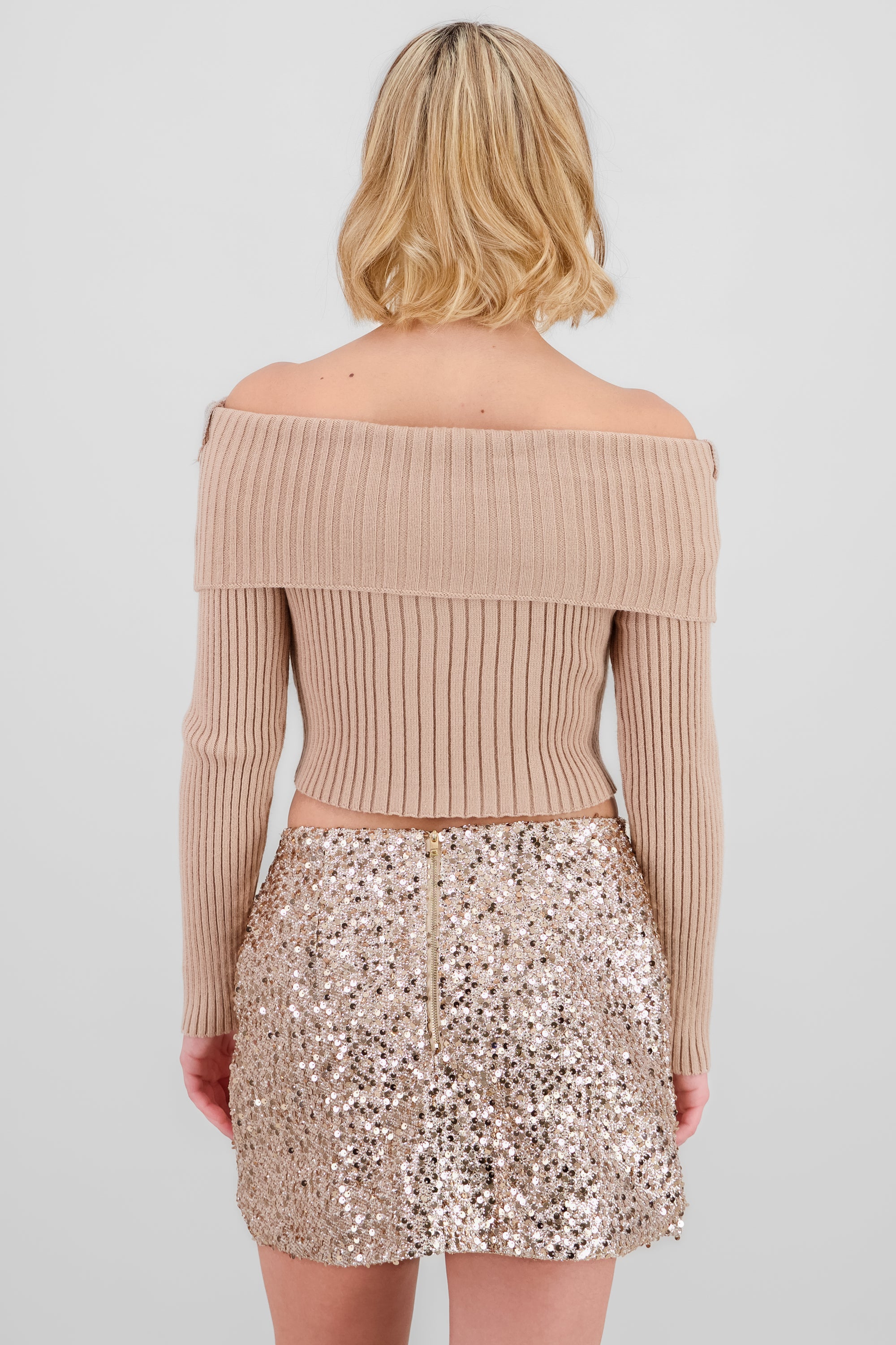 Knit Off Shoulder Sweater BEIGE