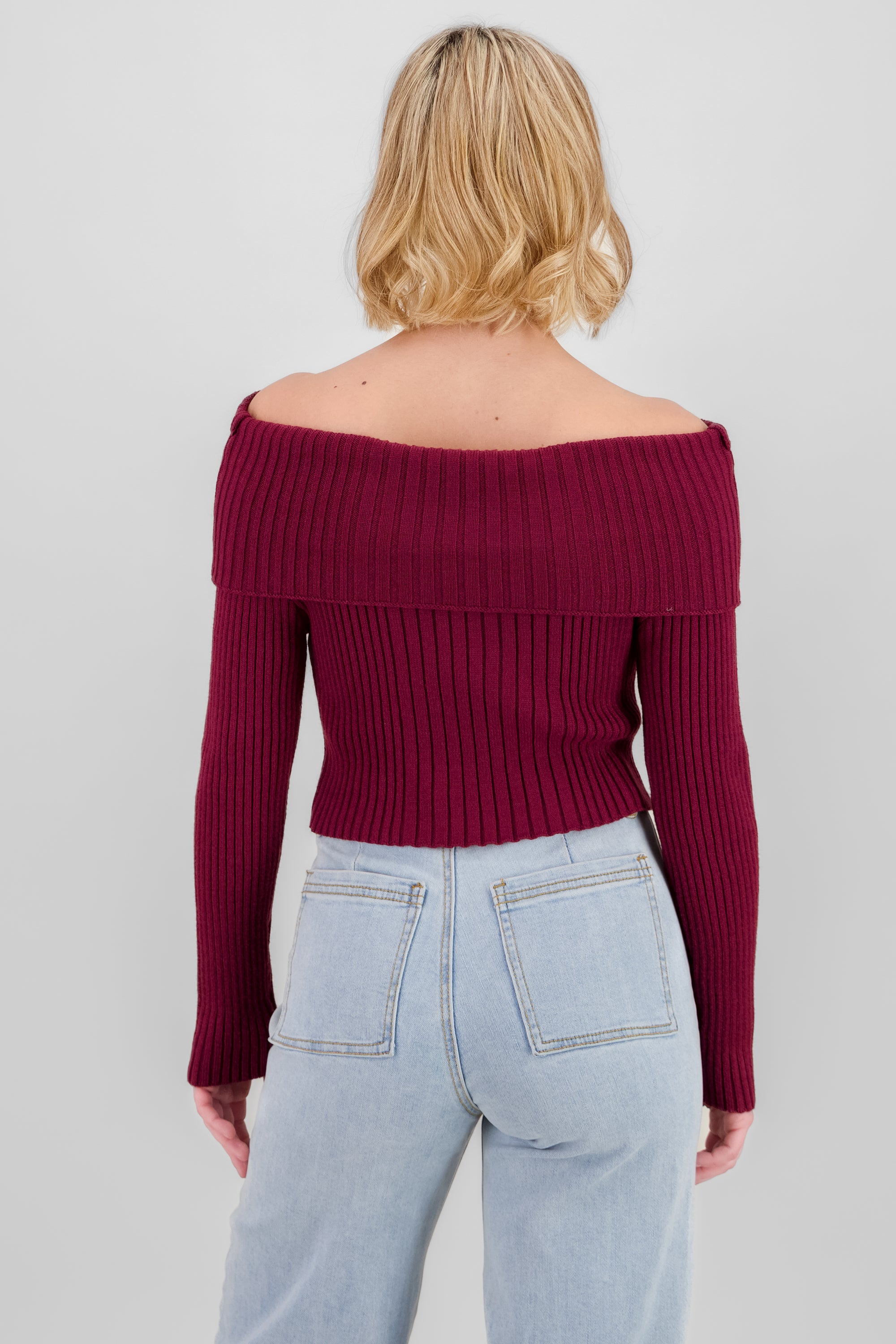 Knit Off Shoulder Sweater PLUM