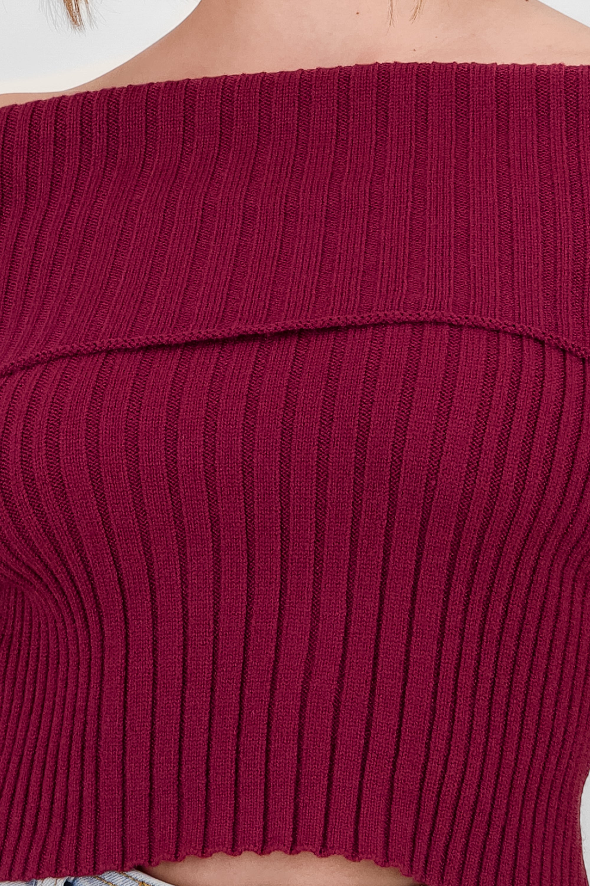 Knit Off Shoulder Sweater PLUM