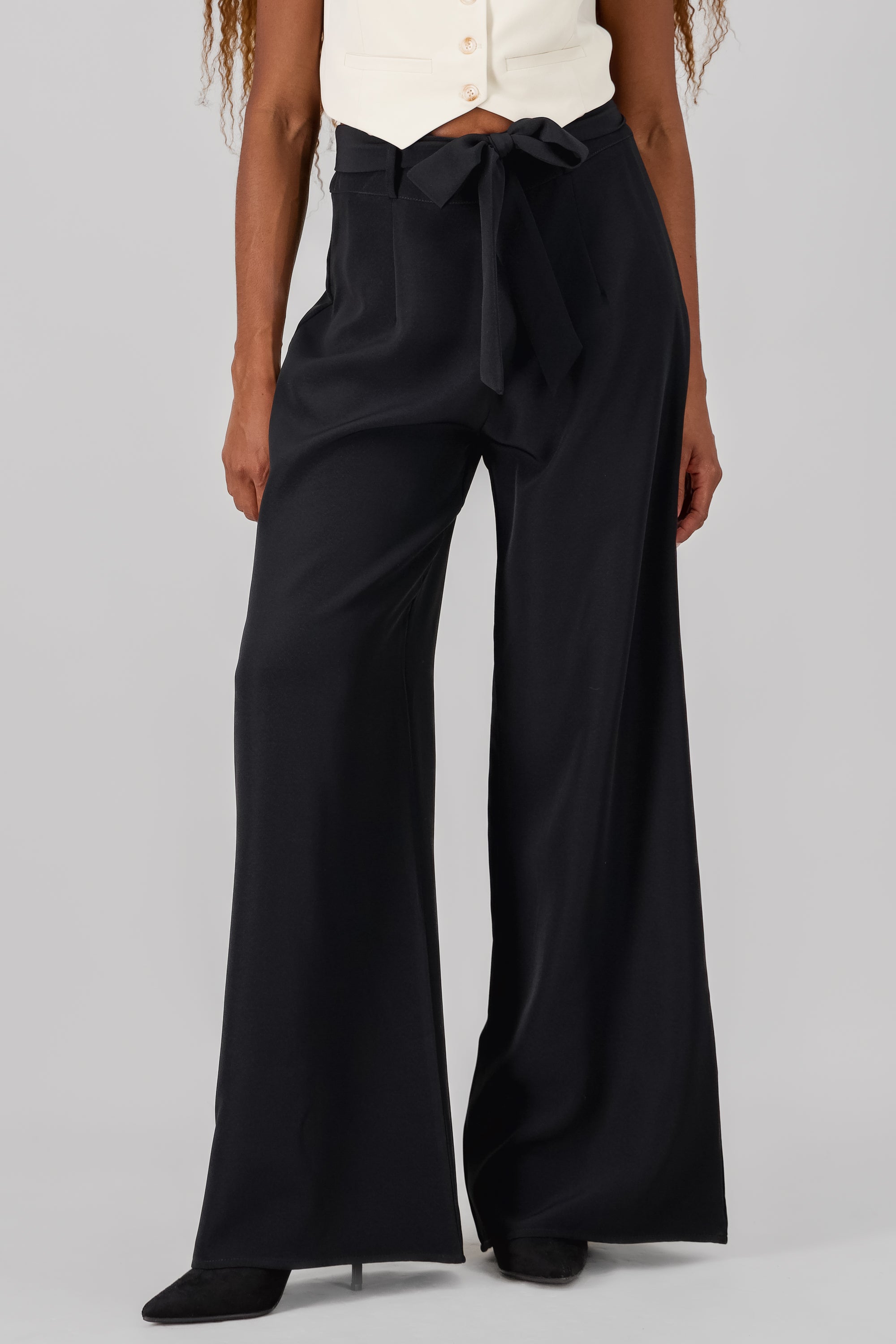 Solid Wide Leg Pants BLACK