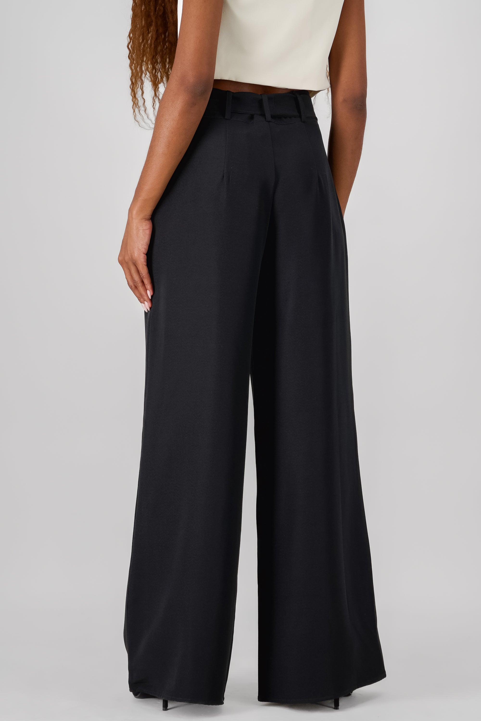 Solid Wide Leg Pants BLACK