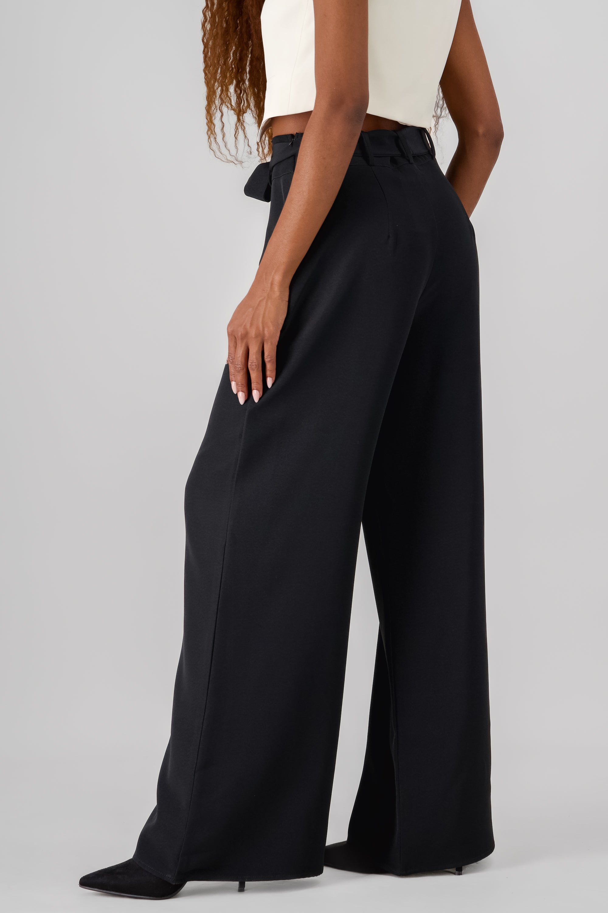 Solid Wide Leg Pants BLACK