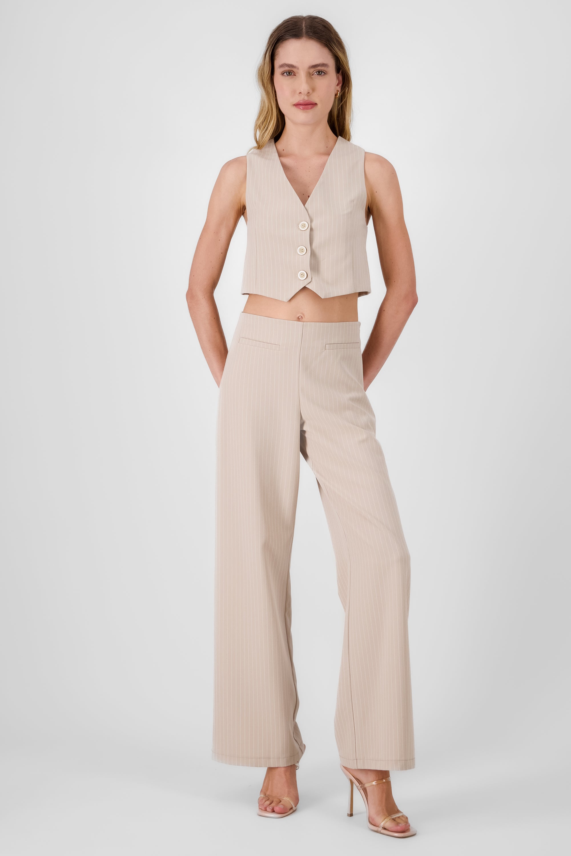 Straight Leg Striped Pants BEIGE