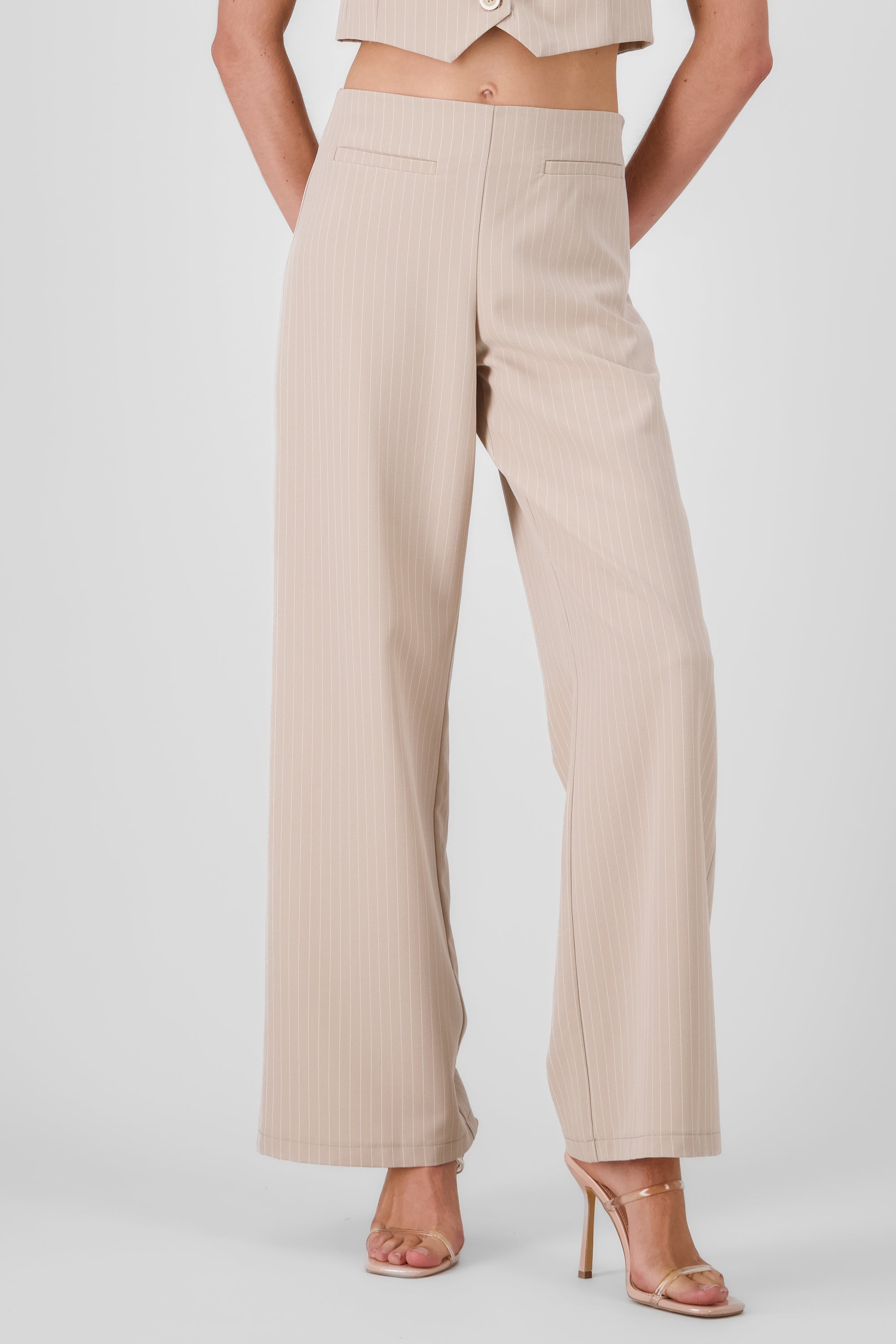 Straight Leg Striped Pants BEIGE