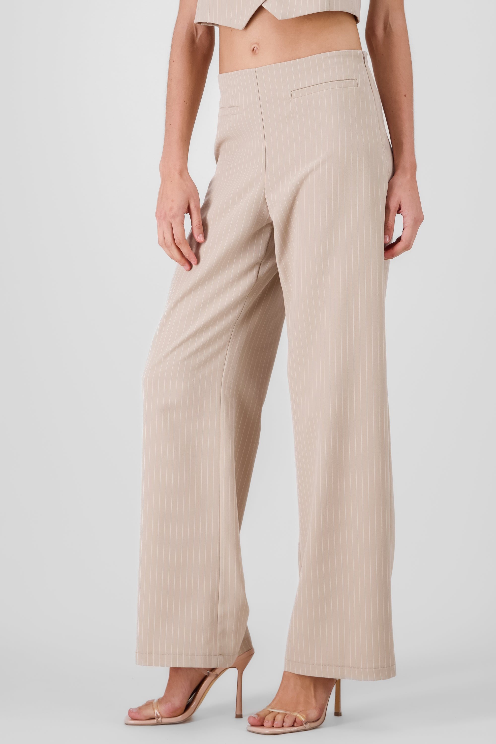 Straight Leg Striped Pants BEIGE