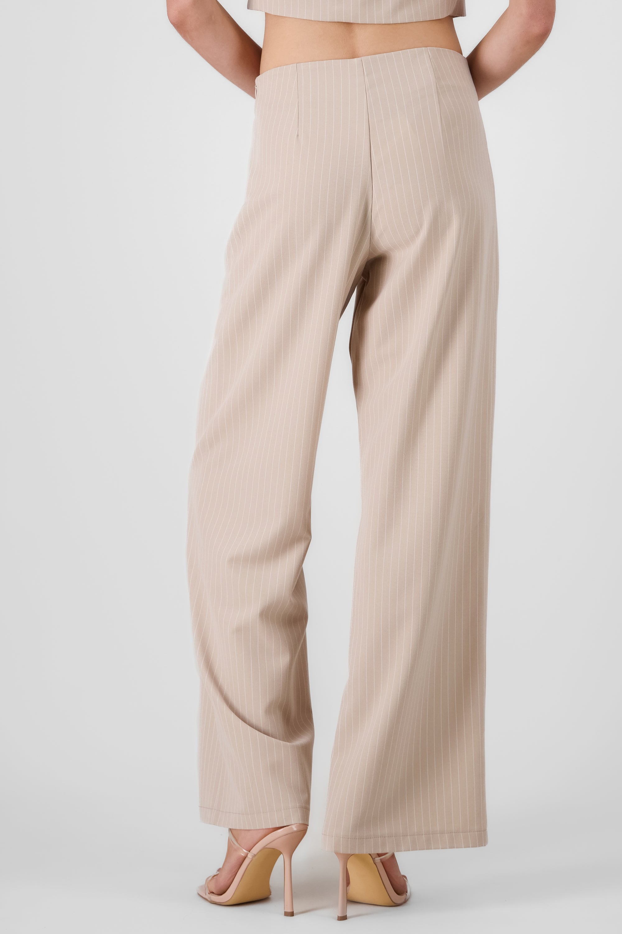 Straight Leg Striped Pants BEIGE