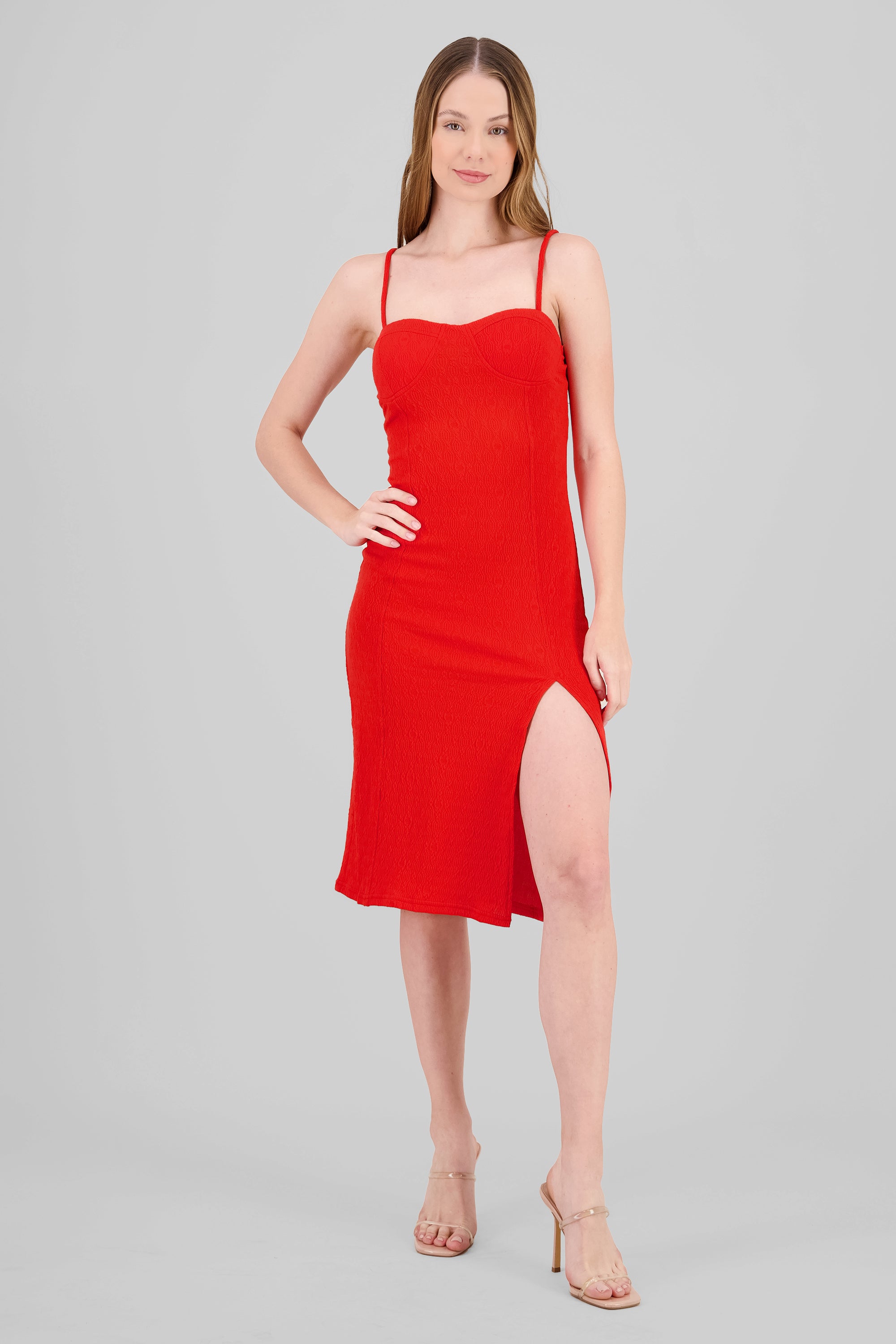 Textured Cup Dress RED