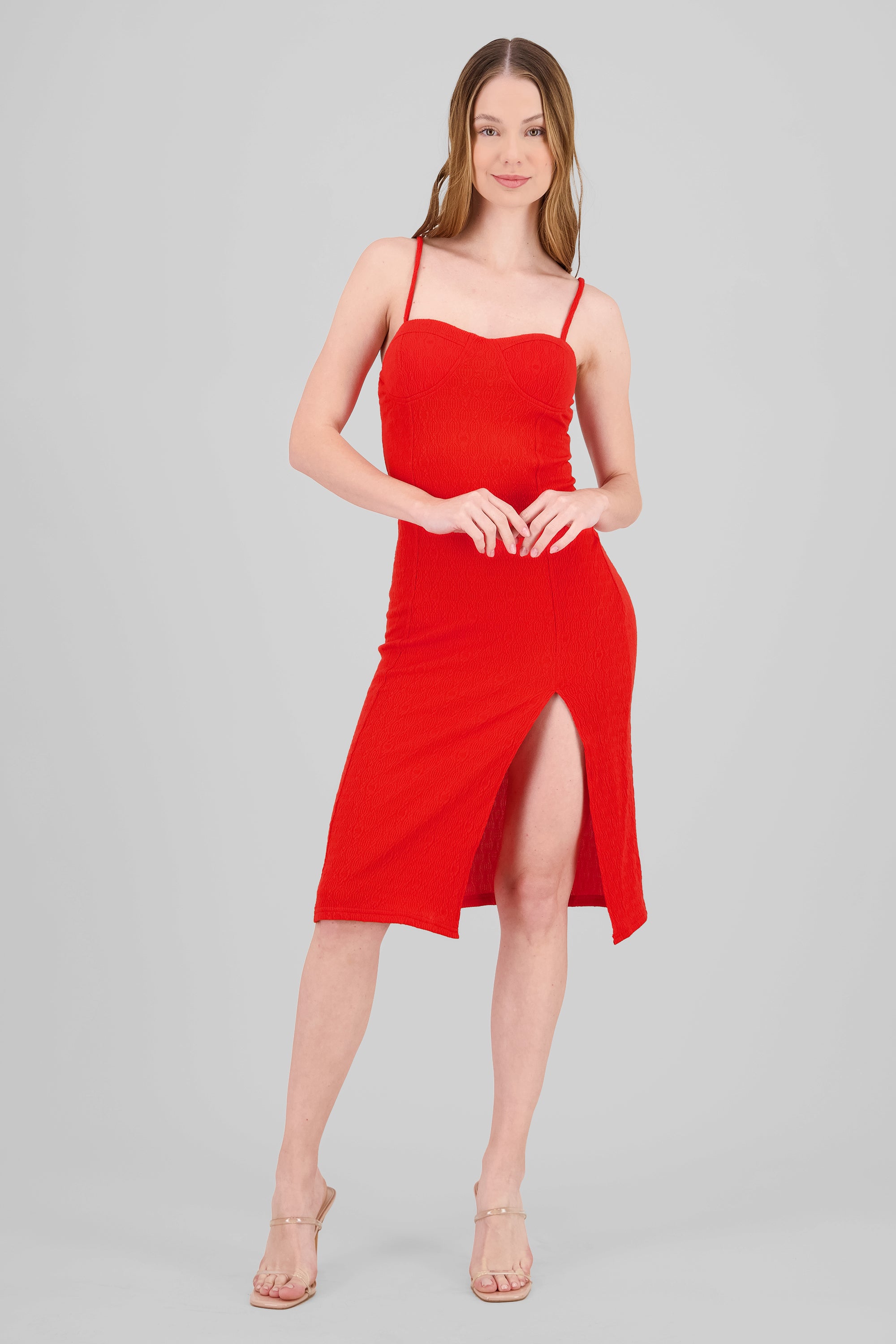 Textured Cup Dress RED