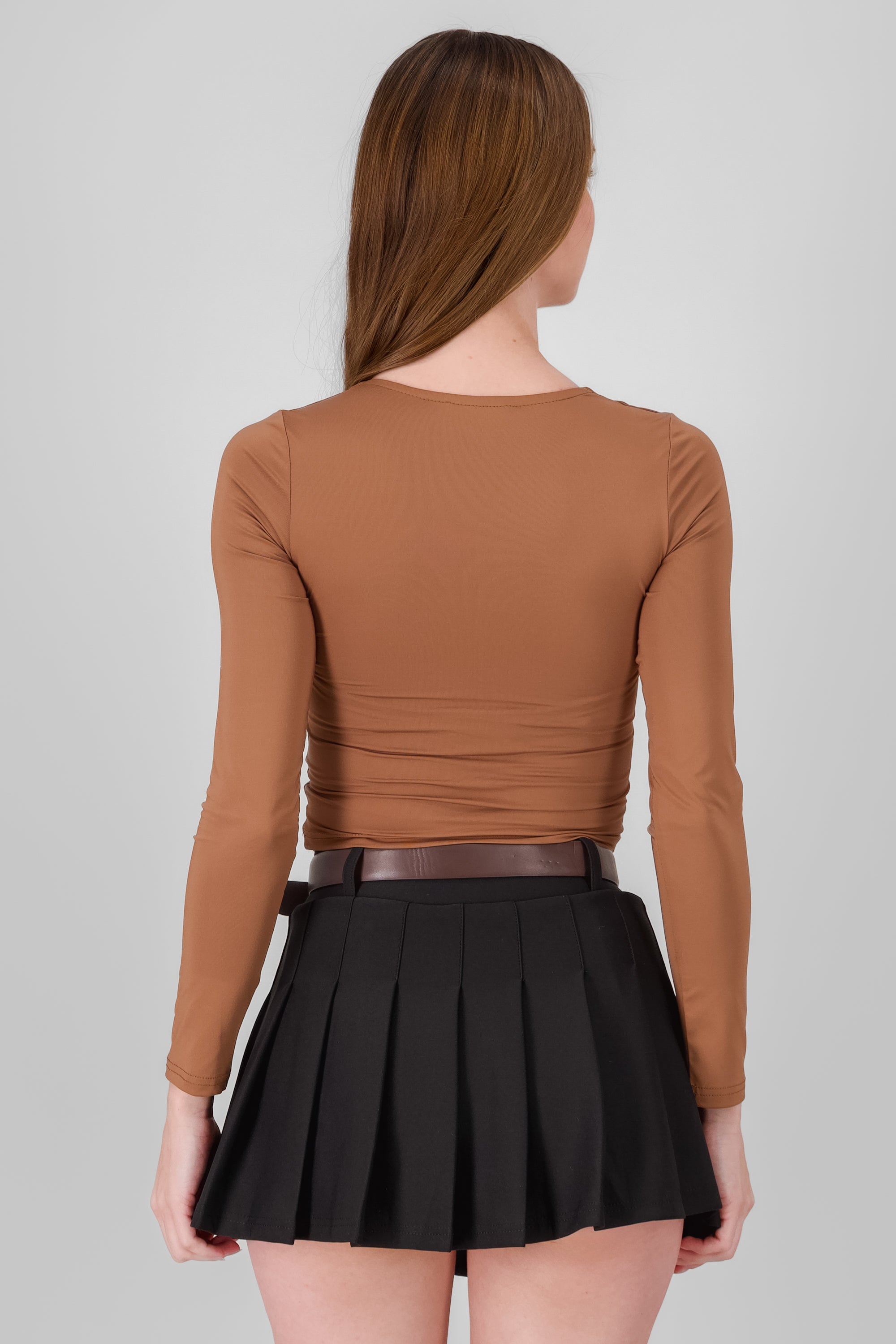 Square Neck Long Sleeve Top CAMEL