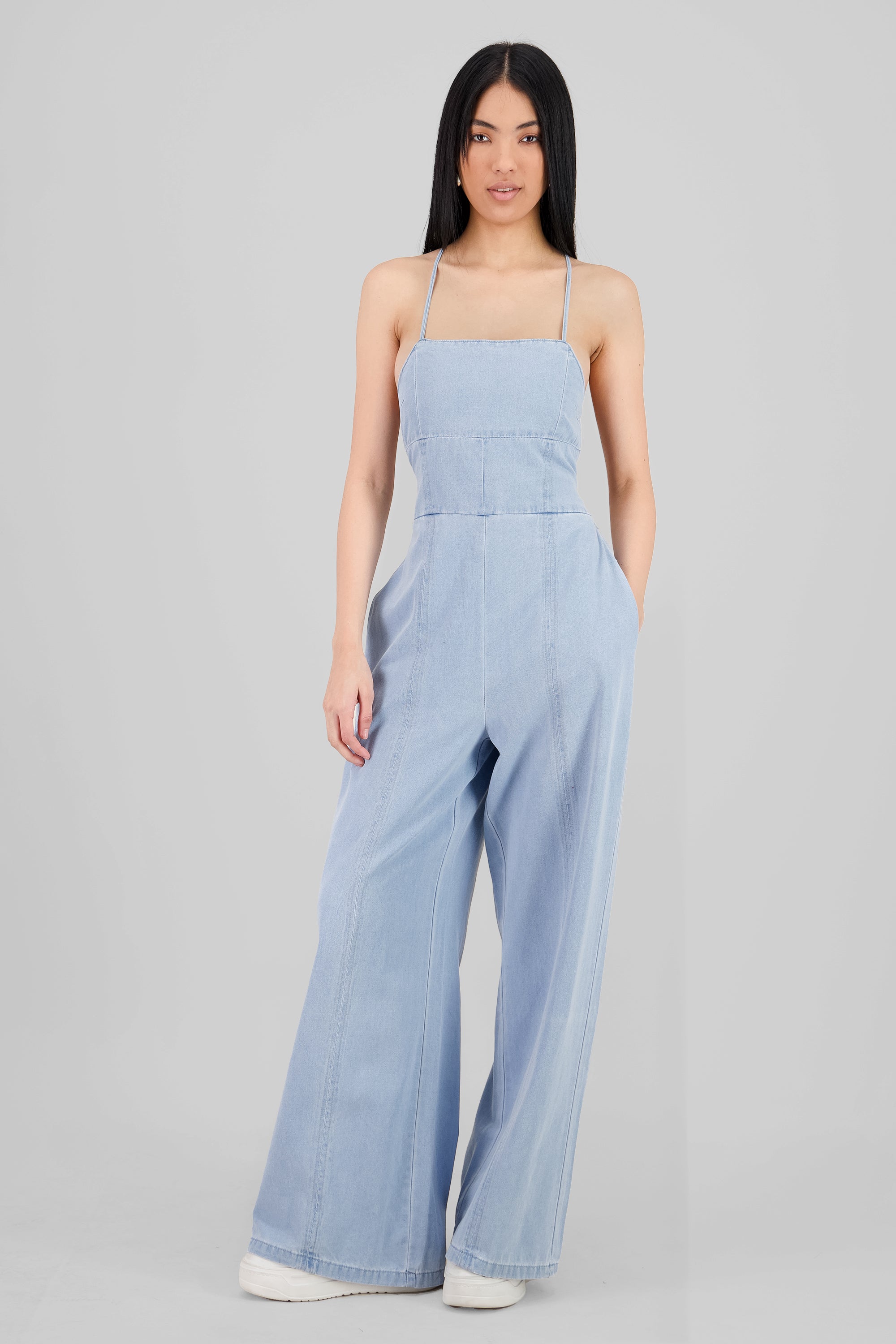 Solid Denim Jumpsuit LIGHT WASH