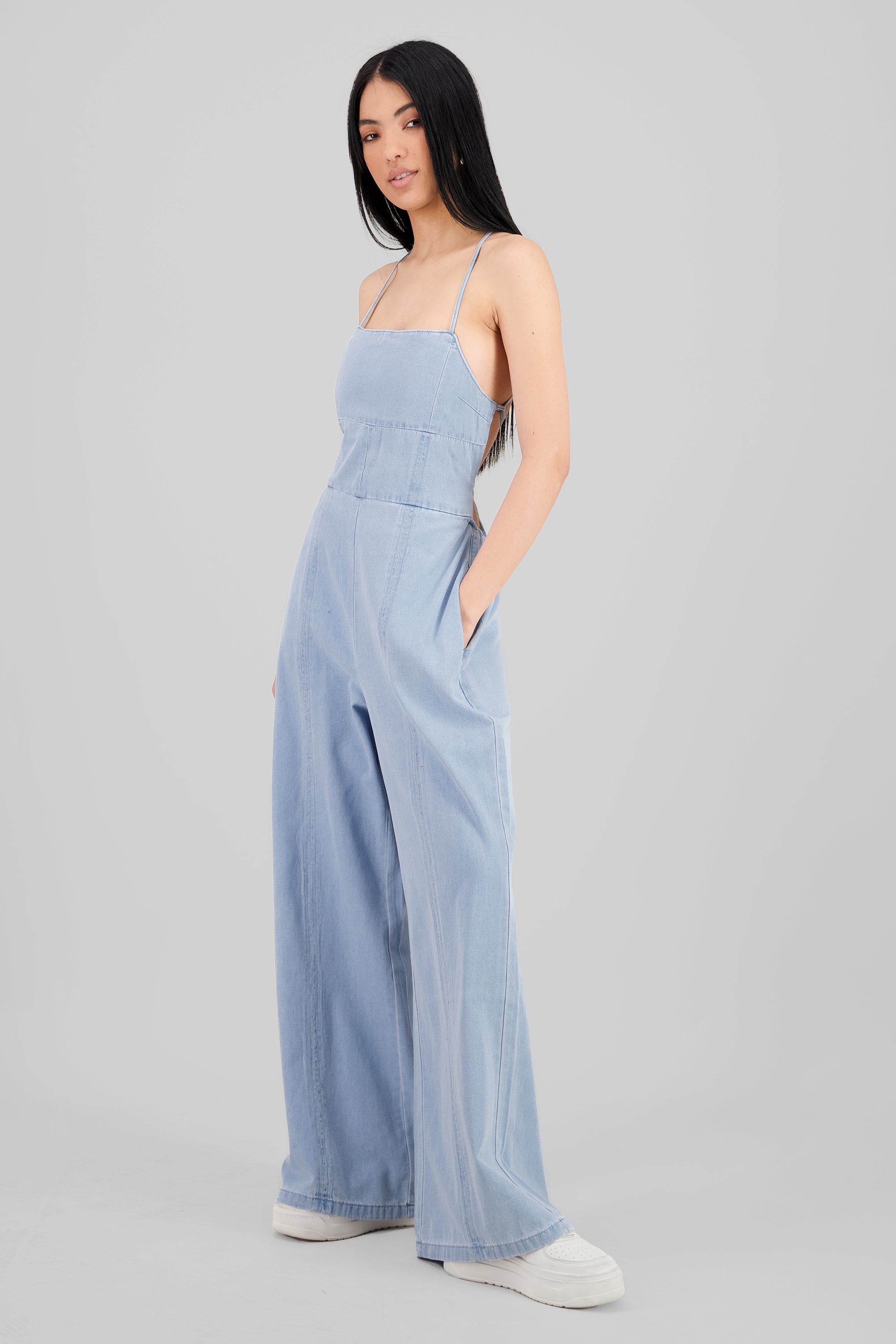 Solid Denim Jumpsuit LIGHT WASH