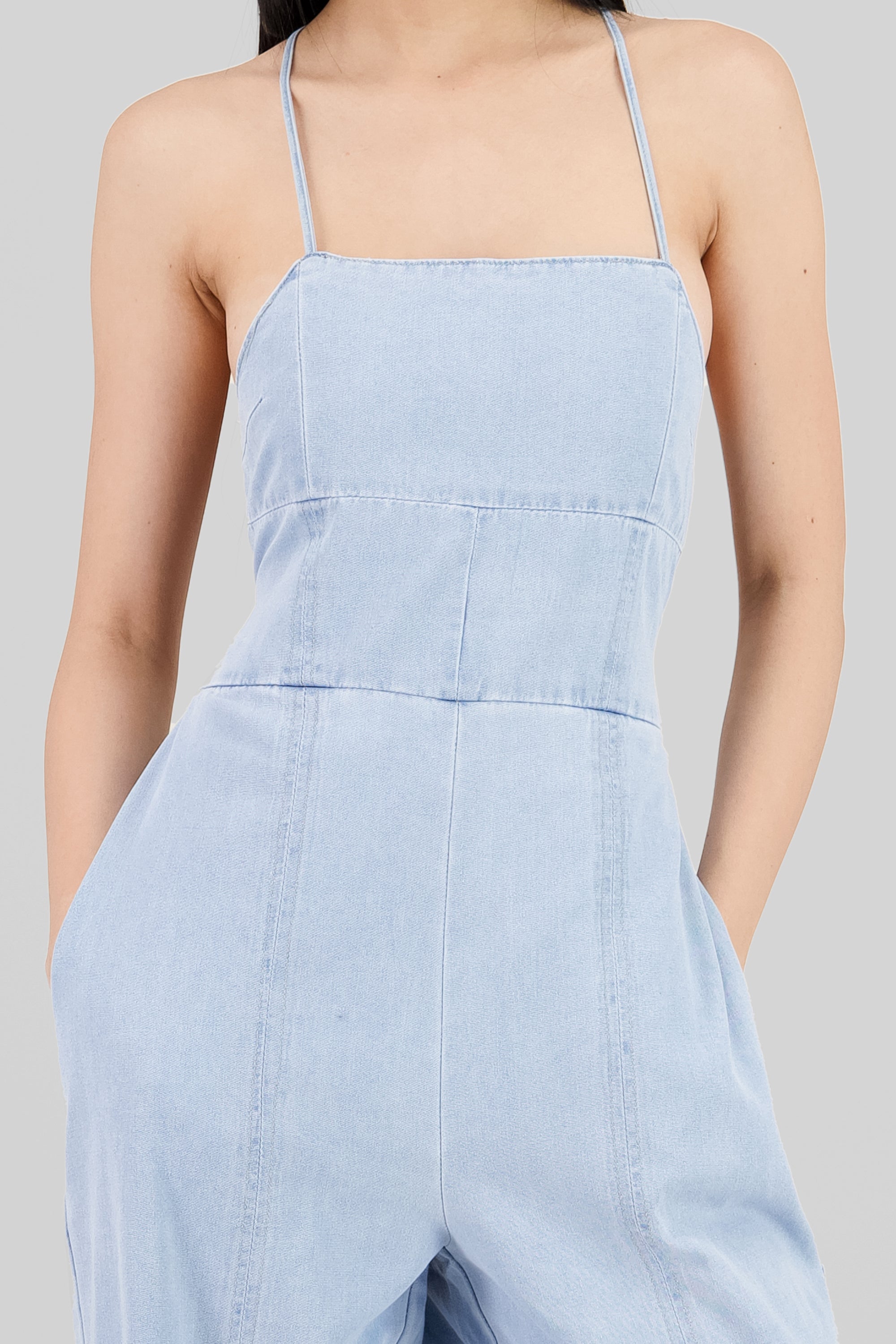 Solid Denim Jumpsuit LIGHT WASH