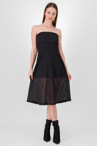 Draped Mesh Dress BLACK