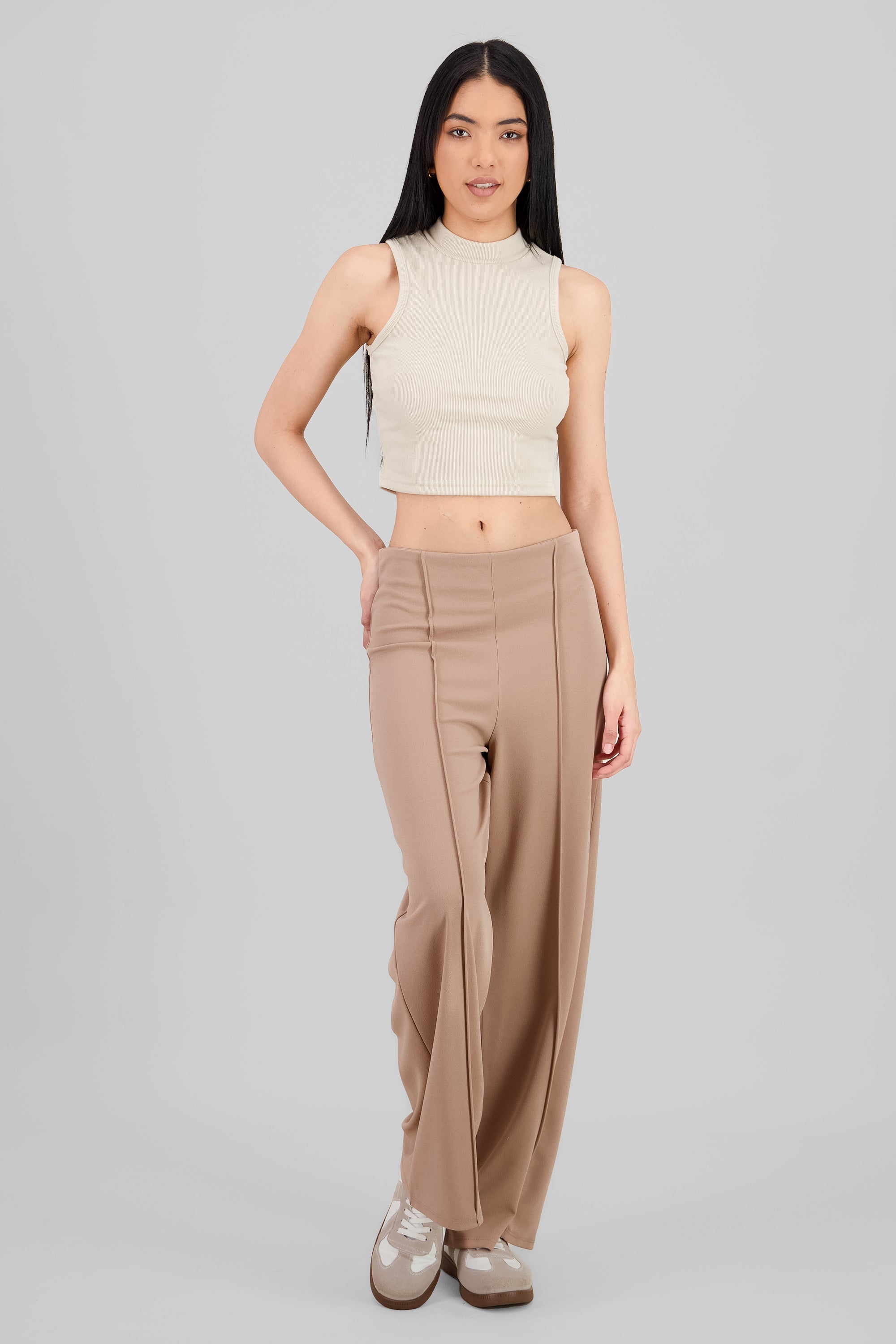 Solid Wide Leg Pants TAUPE