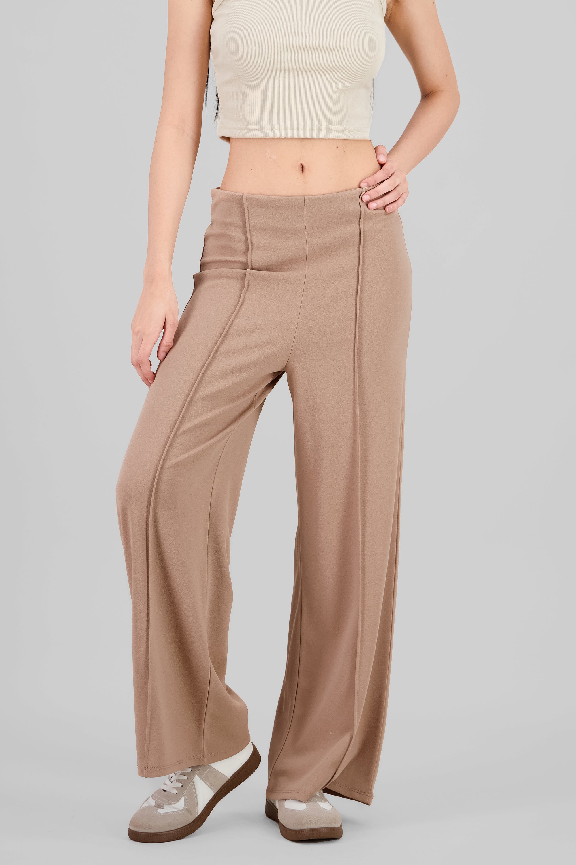 Solid Wide Leg Pants TAUPE