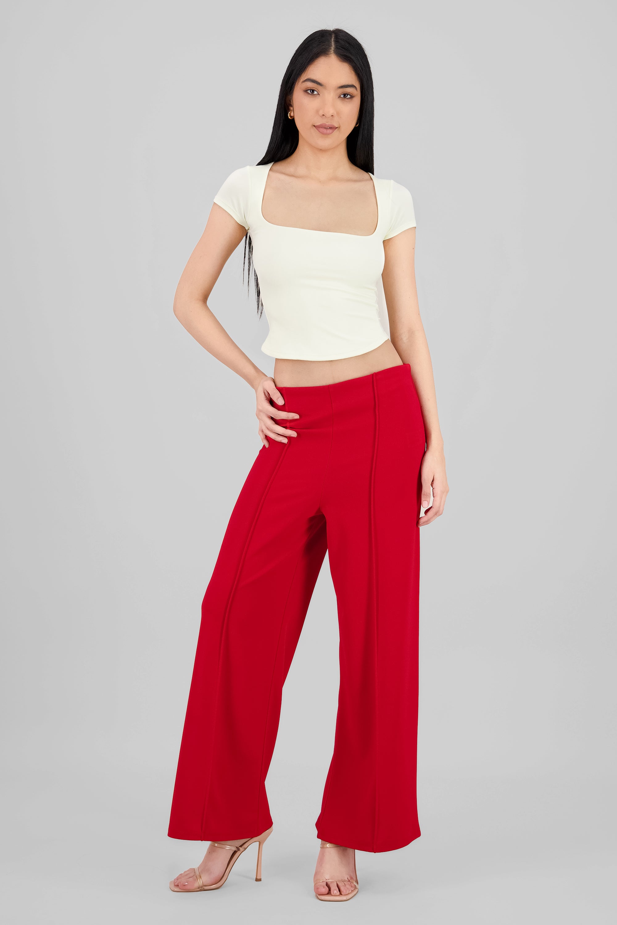 Solid Wide Leg Pants RED