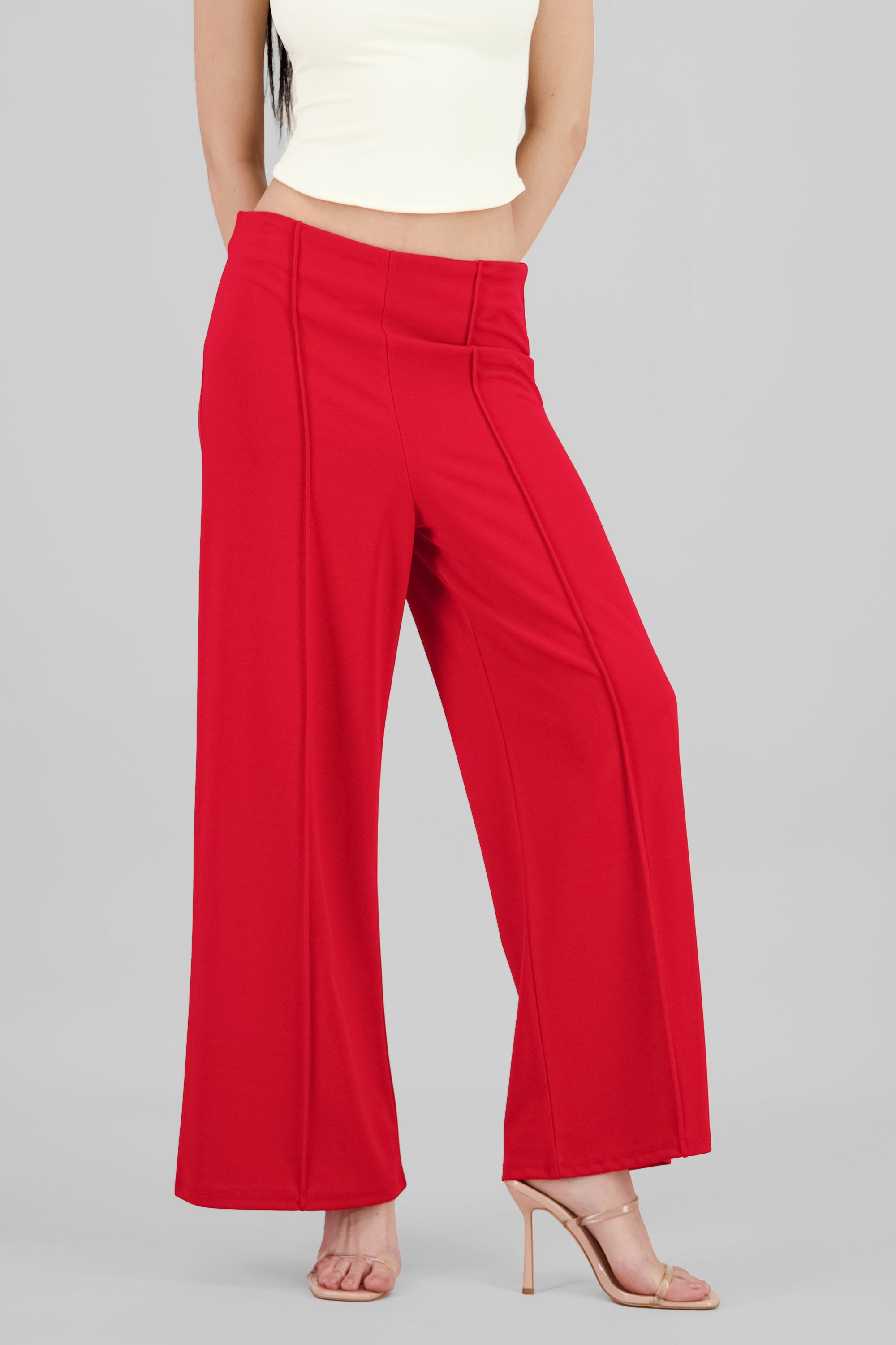 Solid Wide Leg Pants RED