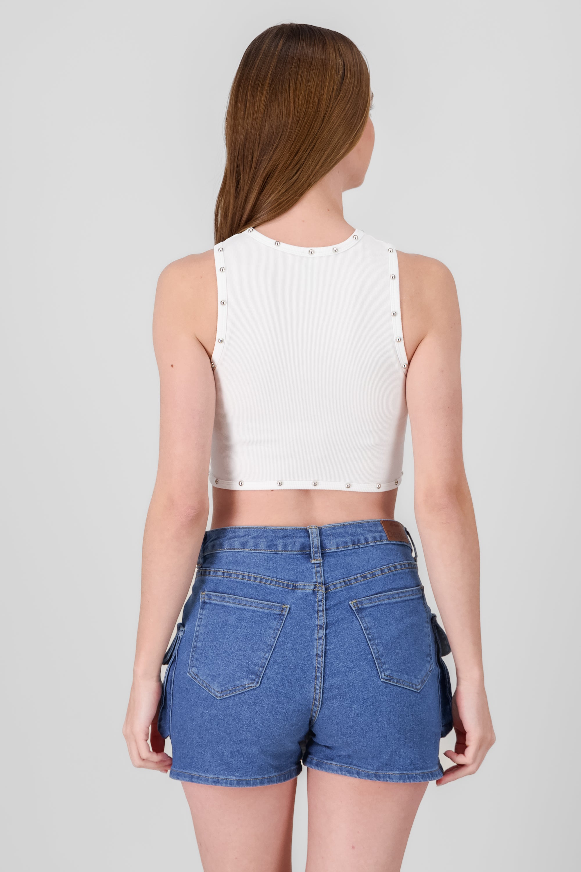 Sleeveless Crop Top with Stud Detail WHITE