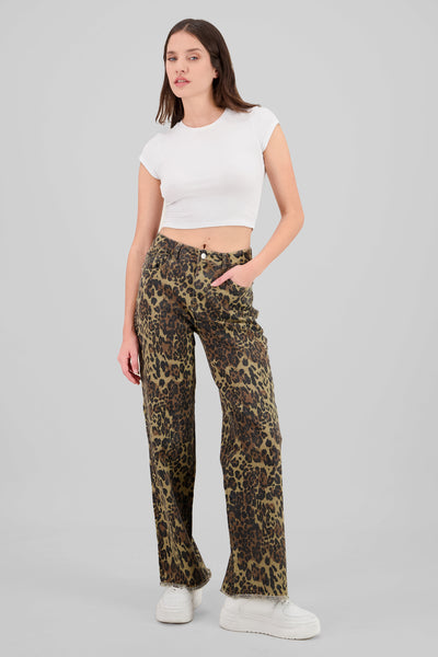 Wide Leg Animal Print Jeans BROWN COMBO