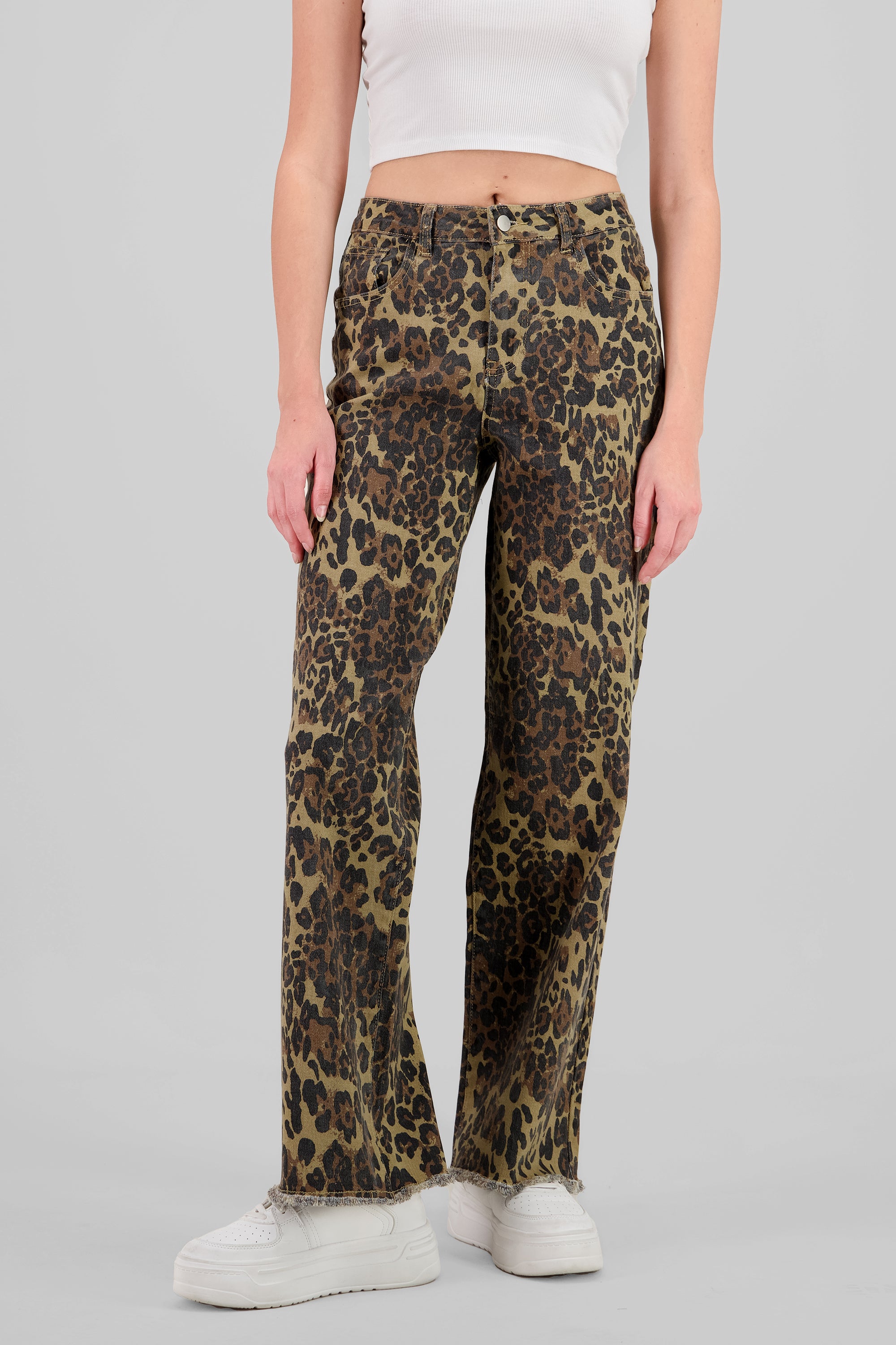 Wide Leg Animal Print Jeans BROWN COMBO