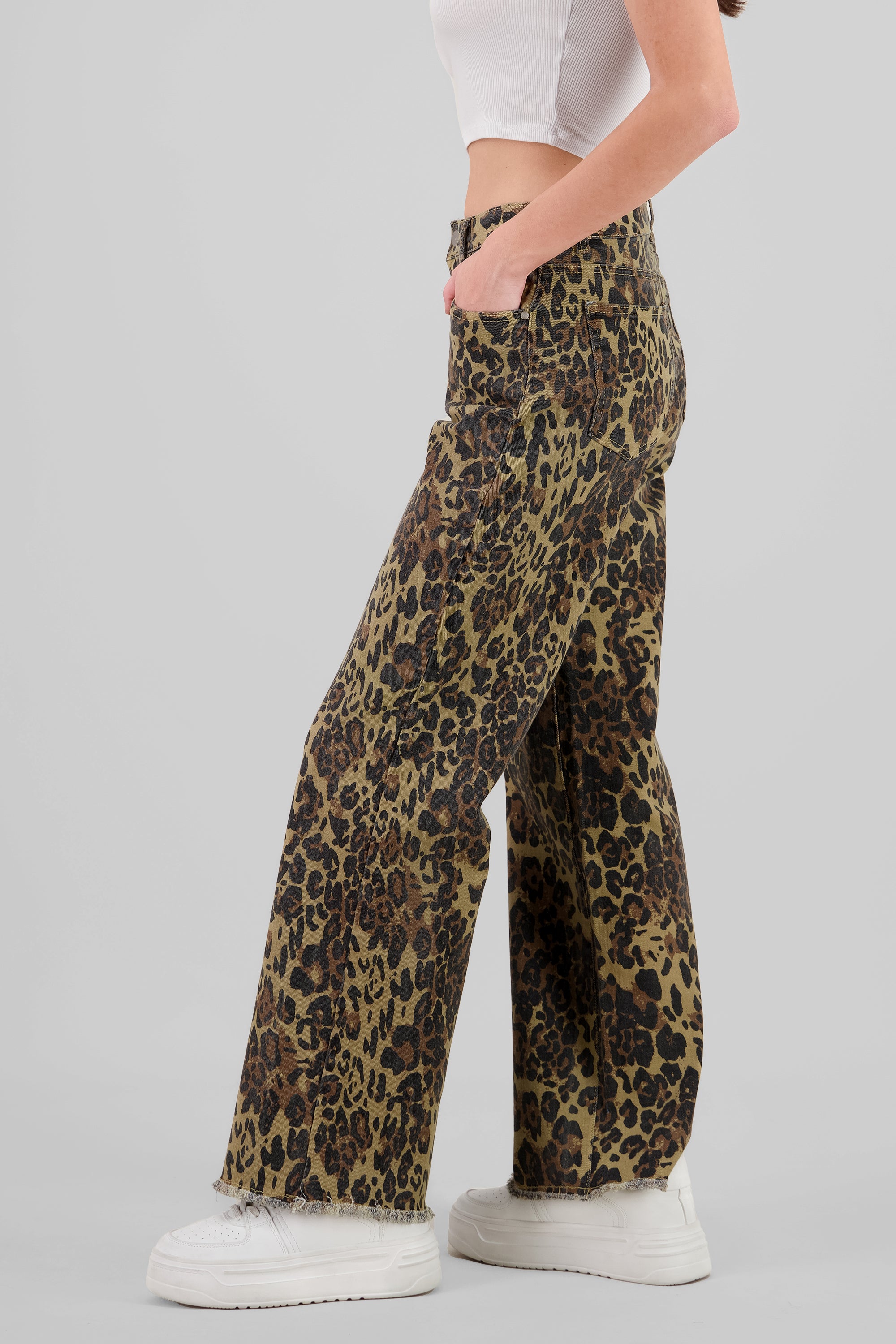 Wide Leg Animal Print Jeans BROWN COMBO