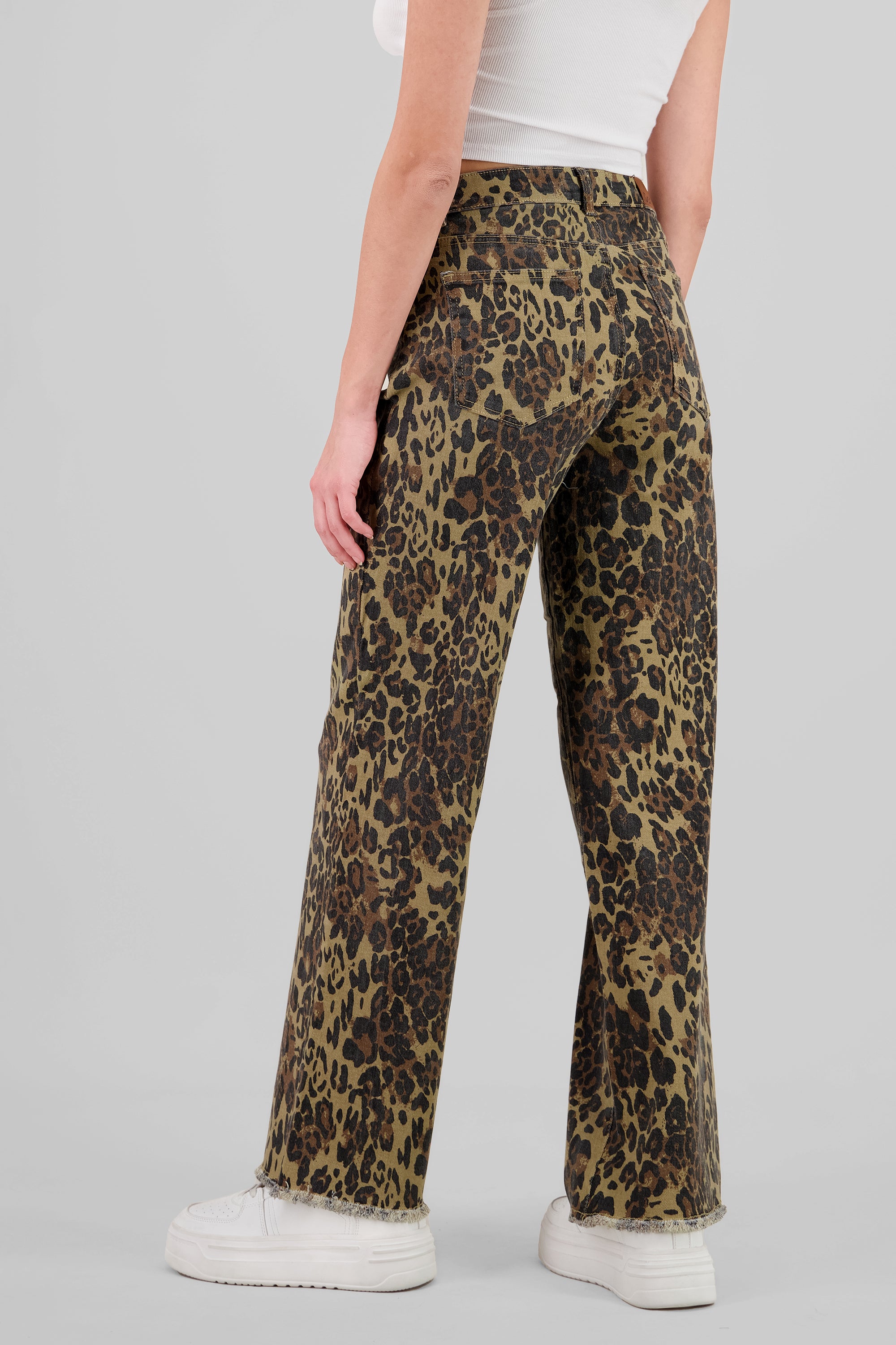 Wide Leg Animal Print Jeans BROWN COMBO